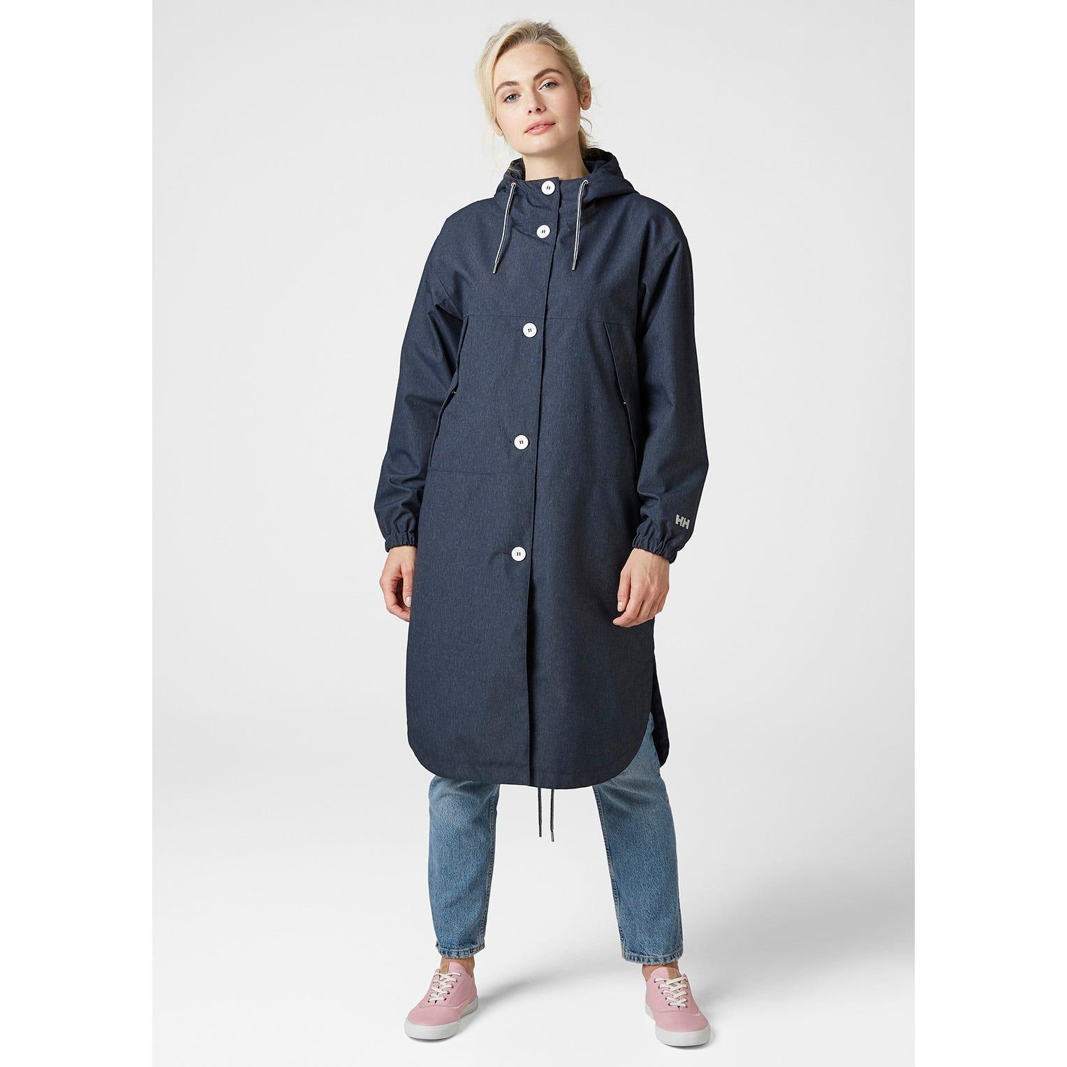 long navy raincoat