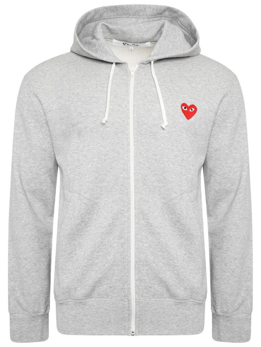 COMME DES GARÇONS PLAY T250 Red Heart Zip-up Hoodie Grey in Gray for ...