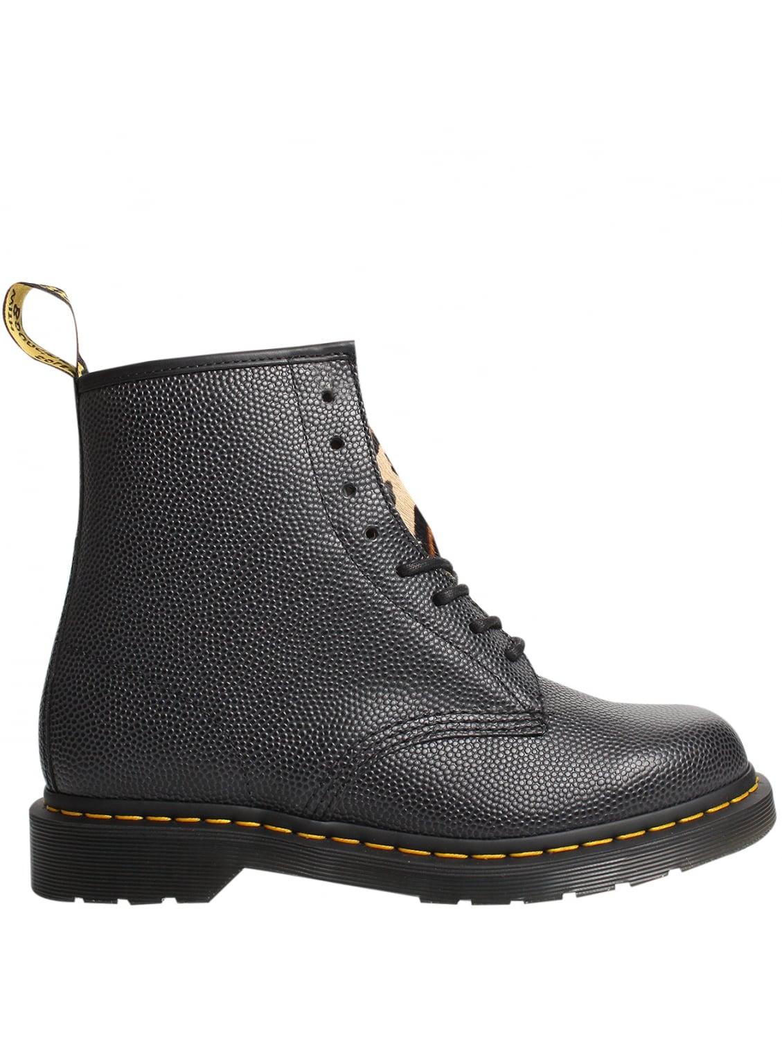 Dr. Martens Leather Stussy Collaboration Leopard 8eyelet Boot Black