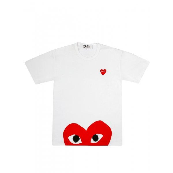 Comme des garçons Play Mens Red Heart Hem T Shirt White in Red for Men