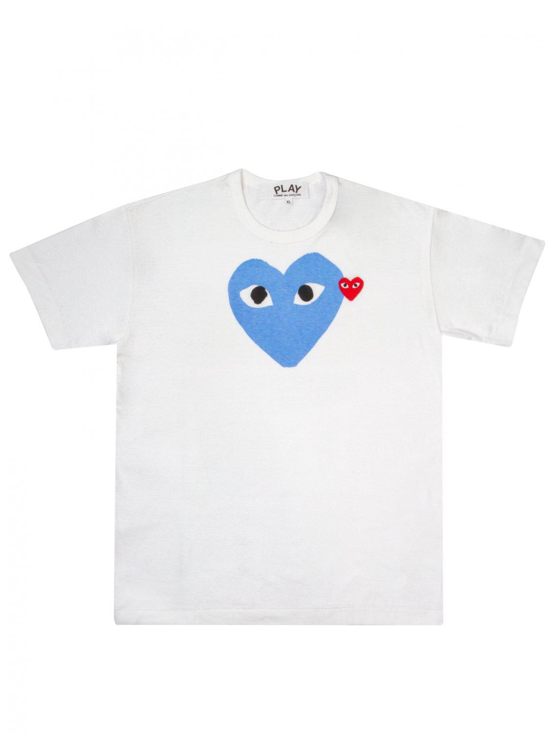 Comme des Garçons Play Mens Blue Heart Logo T-shirt White for Men | Lyst