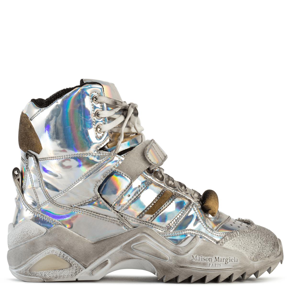 Maison Margiela Leather Deconstructed Hi-top Iridescent Sneakers in Silver  (Metallic) - Lyst
