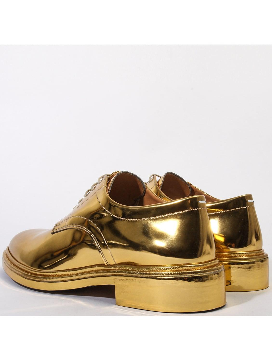 Maison Margiela Leather Metallic Derby Shoes Gold for Men Lyst