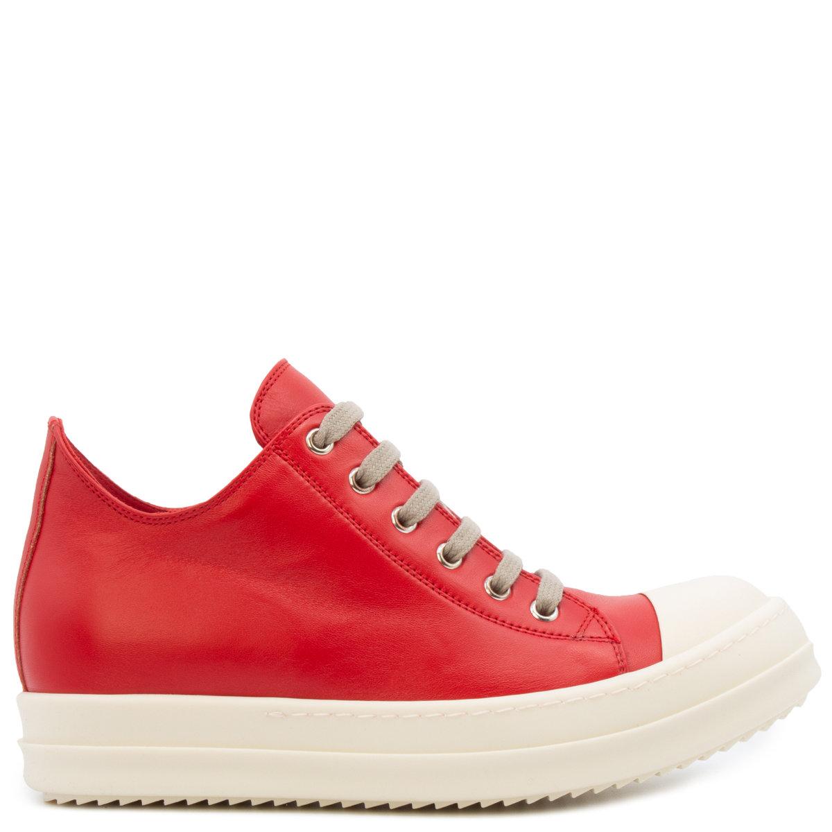 Rick Owens Leather Low Sneakers Red | Lyst