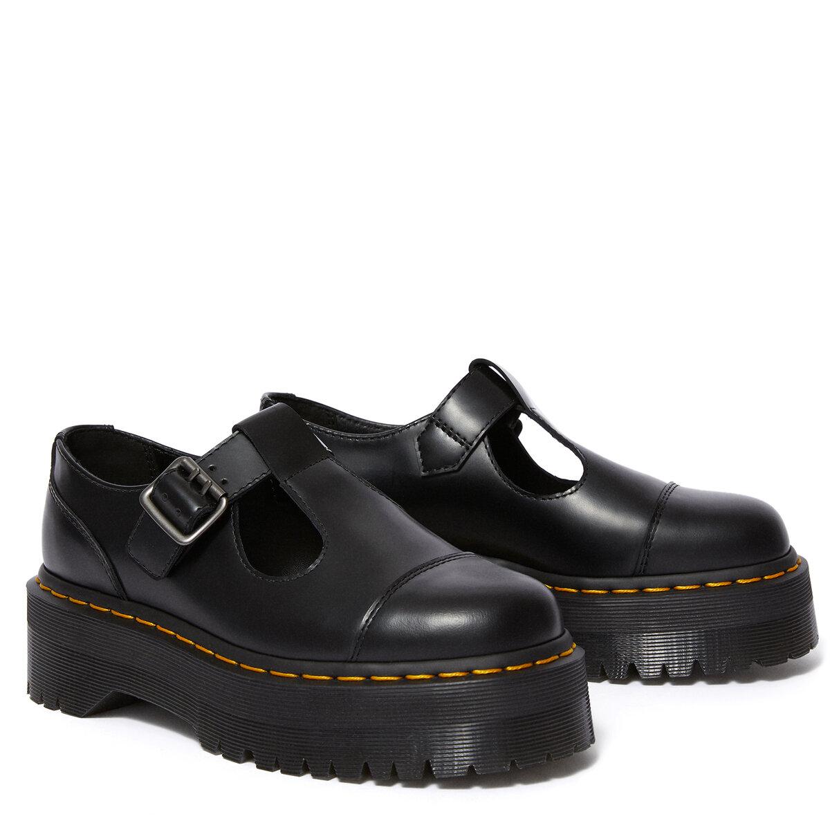 Martens Bethan Polished Smooth Leather Platform Shoes Black Dr Womens Shoes Flats and flat shoes Loafers and moccasins 