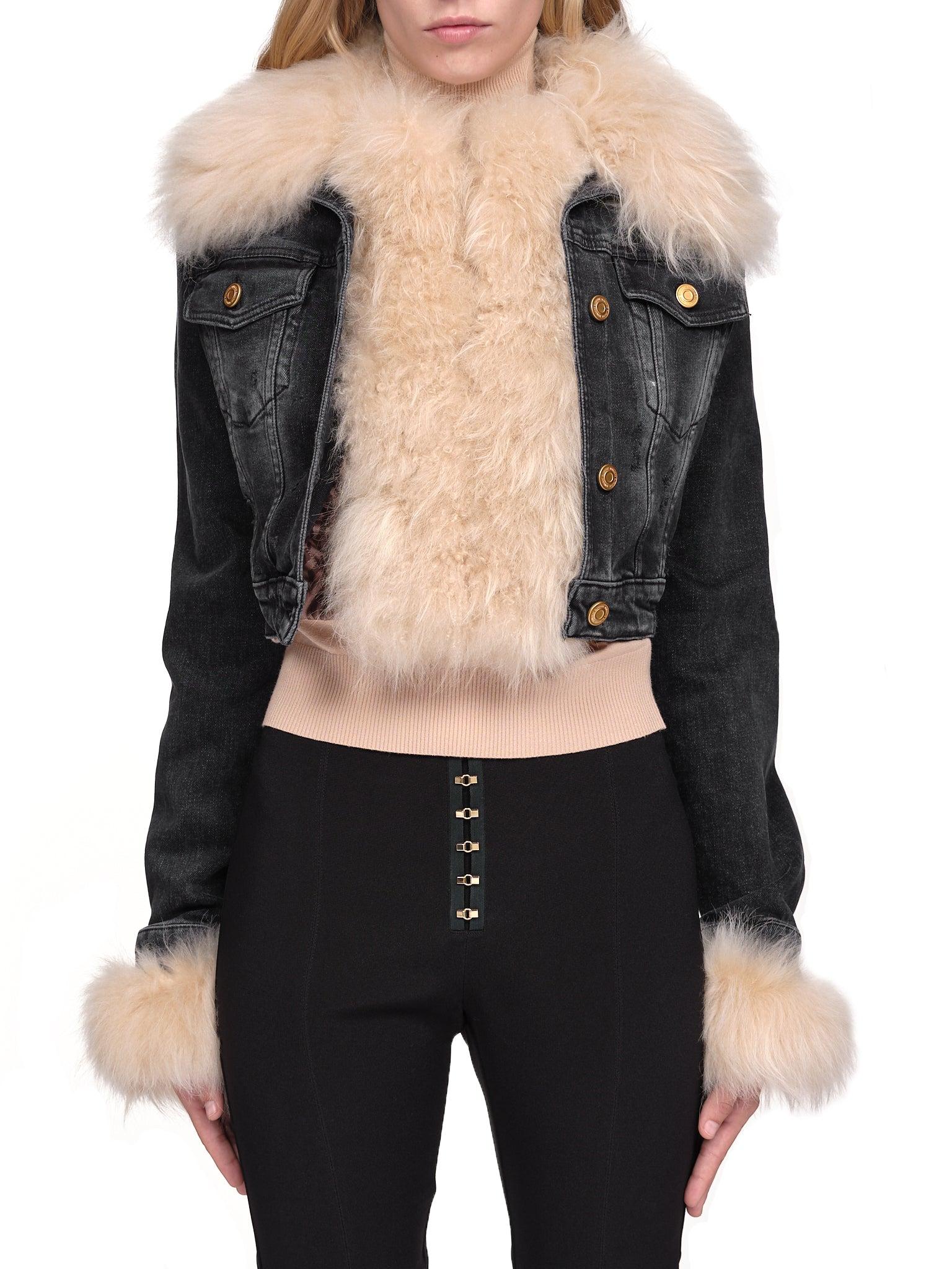 Blumarine Faux Fur Trim Denim Jacket in 