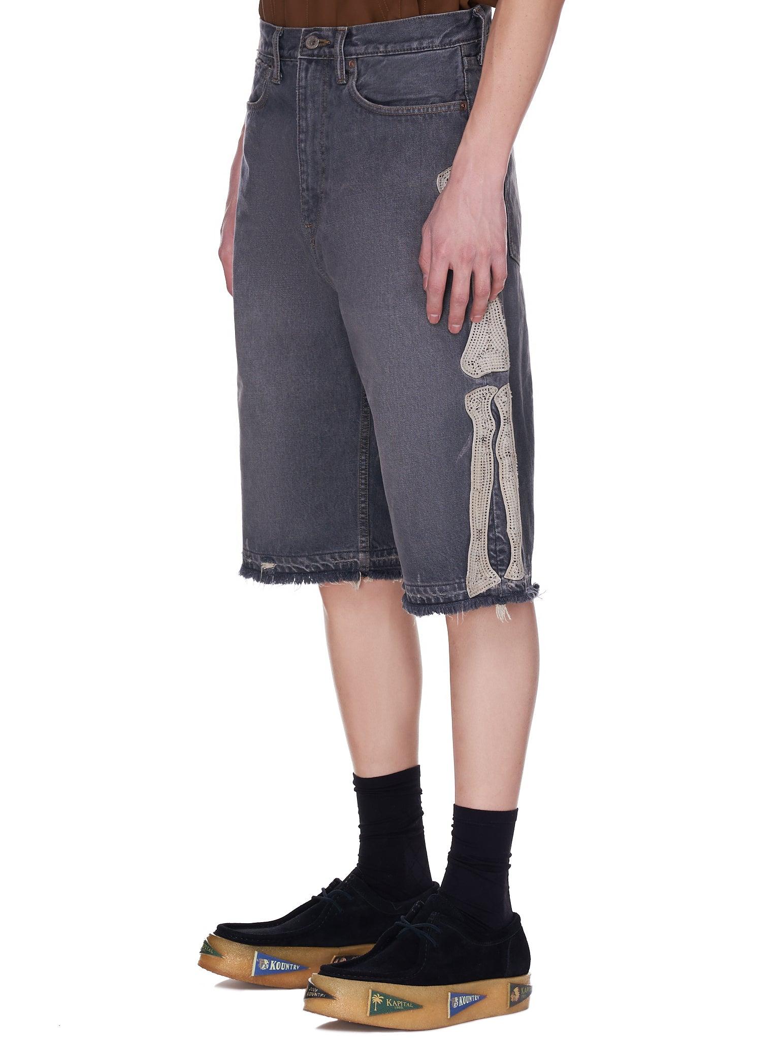 Kapital Bone Denim Shorts in Black for 