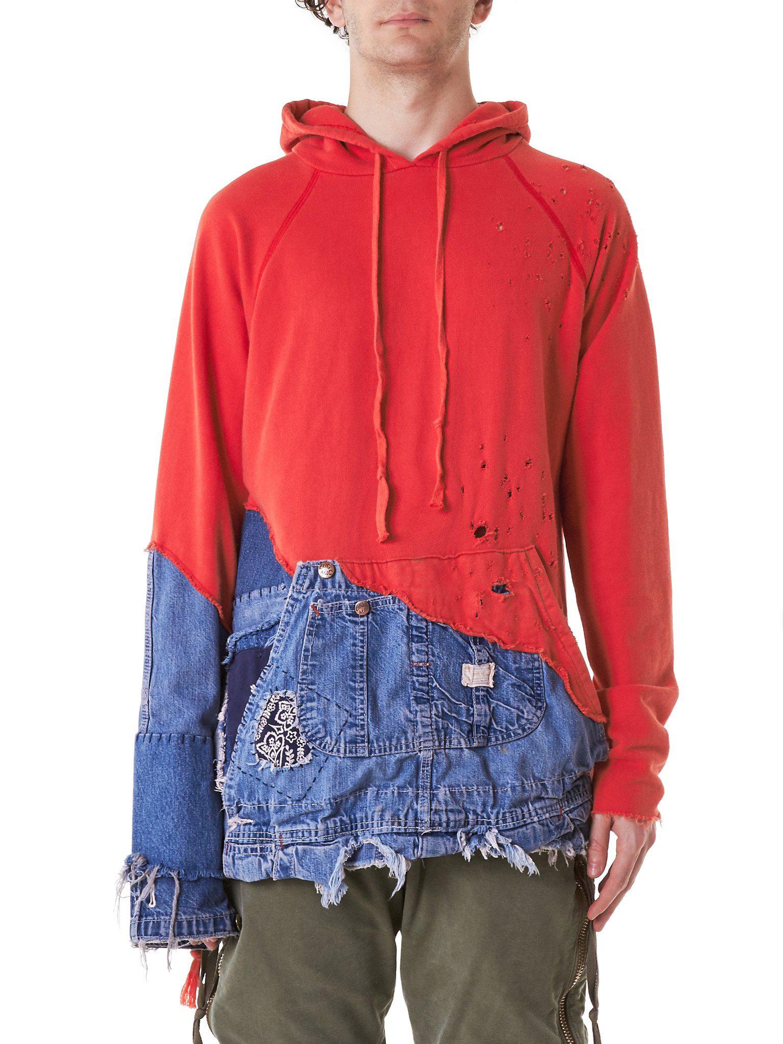 Greg Lauren Reconstructed Hooded Sweater in Red for Men | Lyst
