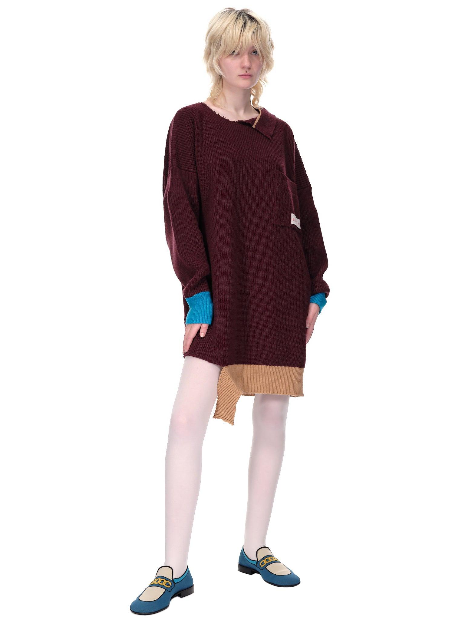 Marni Distressed Knit Dress in Burgundy 