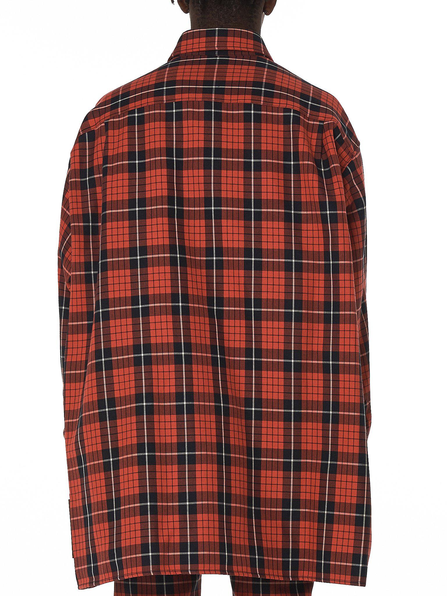 Raf Simons Oversized Check Denim Shirt in Red for Men - Lyst