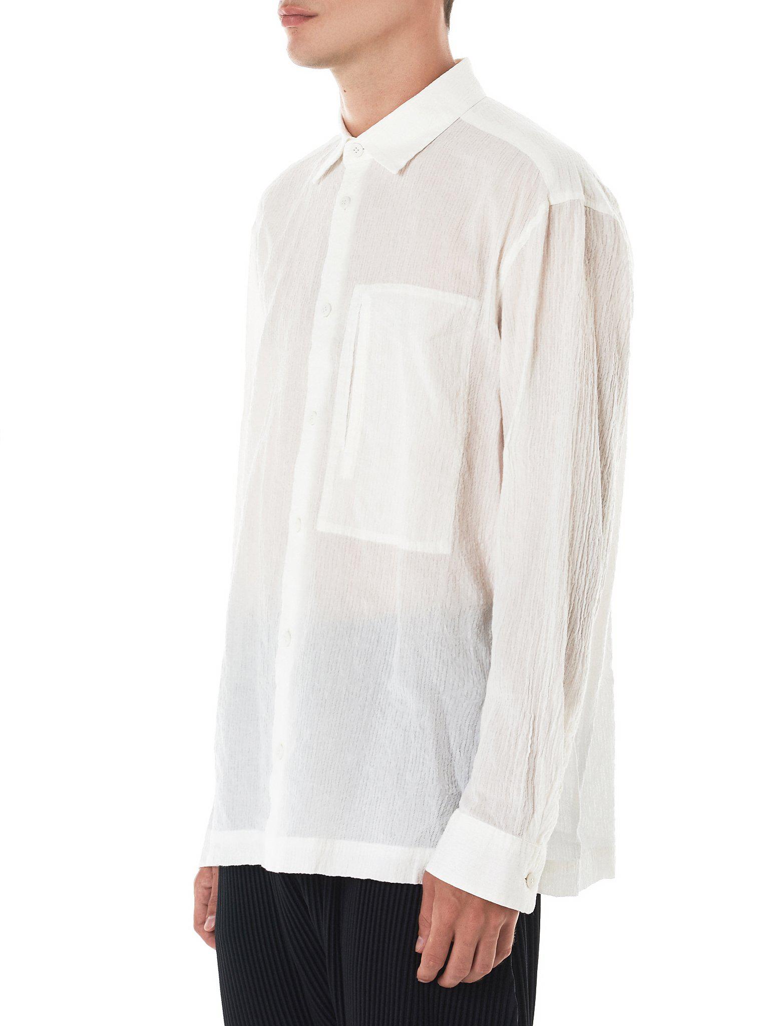 Issey Miyake Crepe-knit Button-down Shirt in White for Men - Lyst