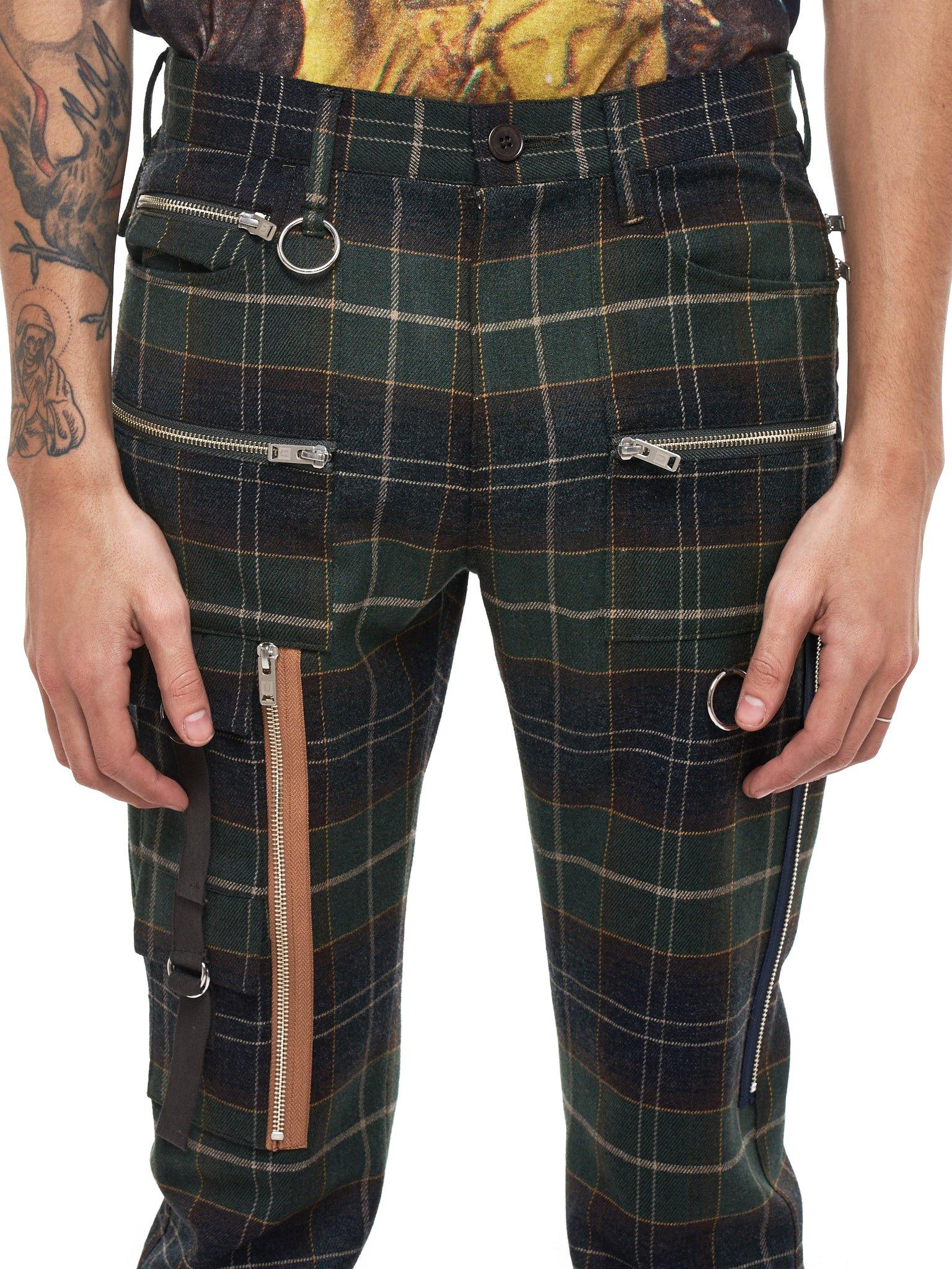 mens checked trousers with side stripe