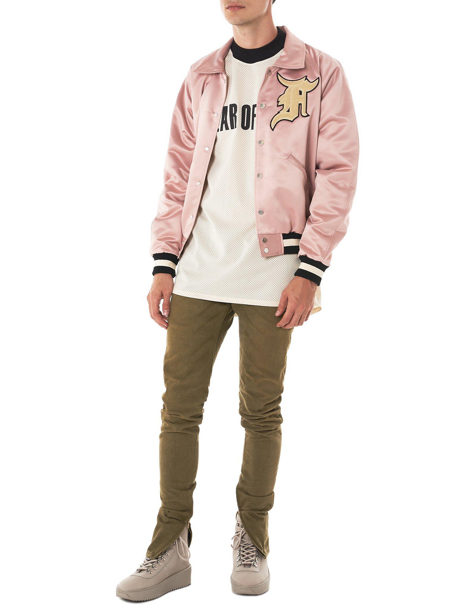Fear Of God Raglan Satin Bomber Jacket in Pink & Purple (Pink) for Men