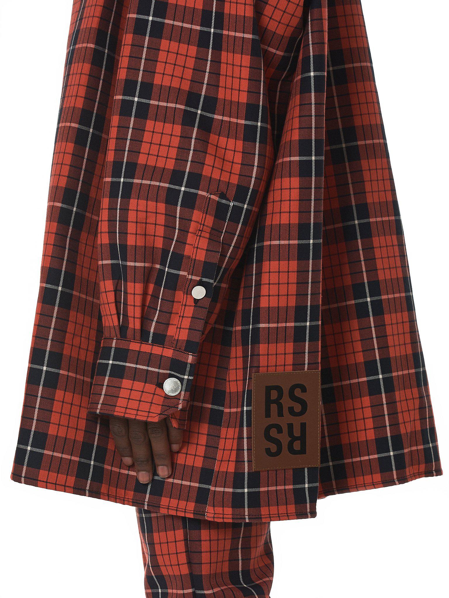 Raf Simons Oversized Check Denim Shirt in Red for Men | Lyst
