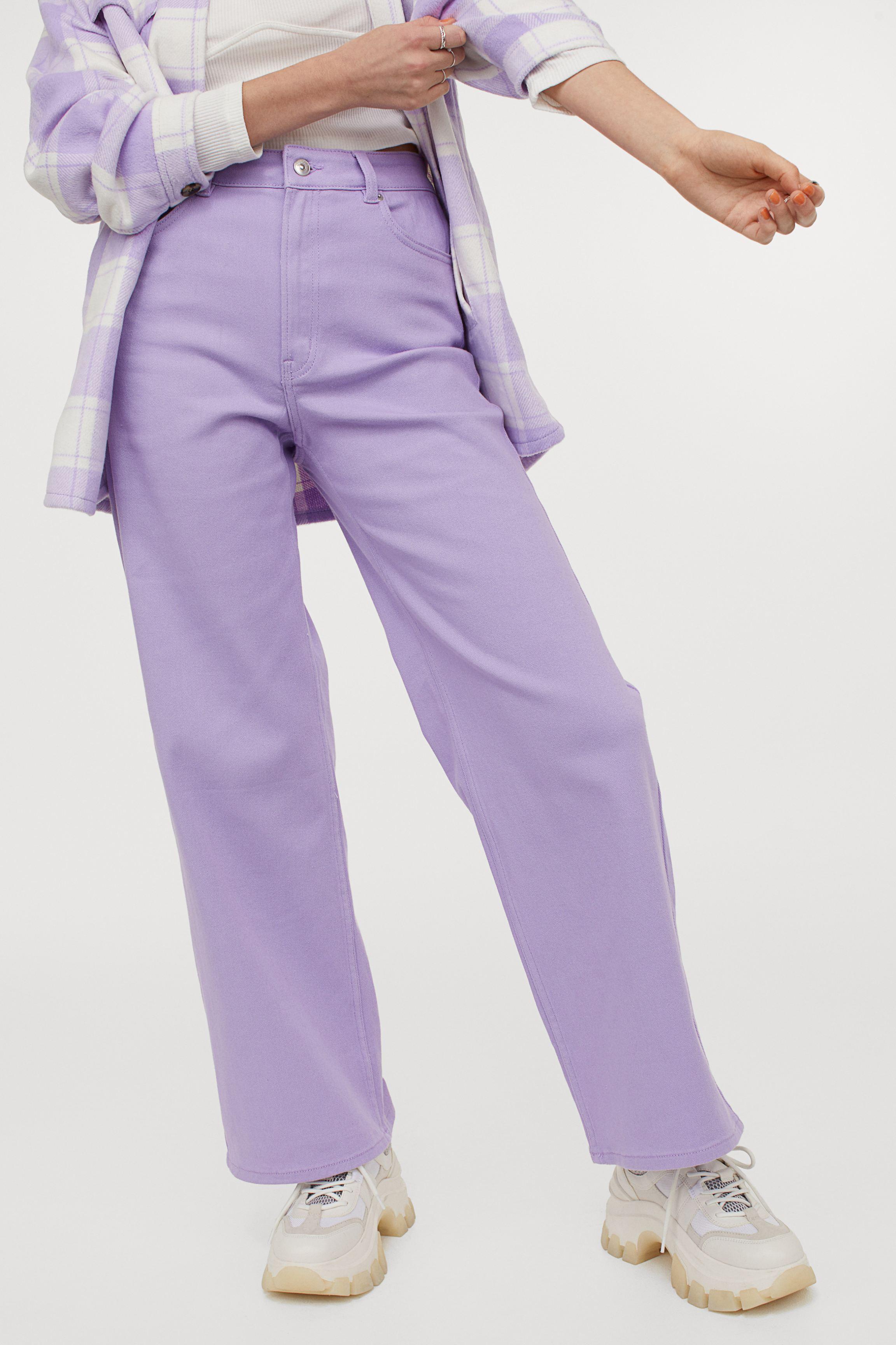 H&M Wide-leg Twill Pants in Purple | Lyst