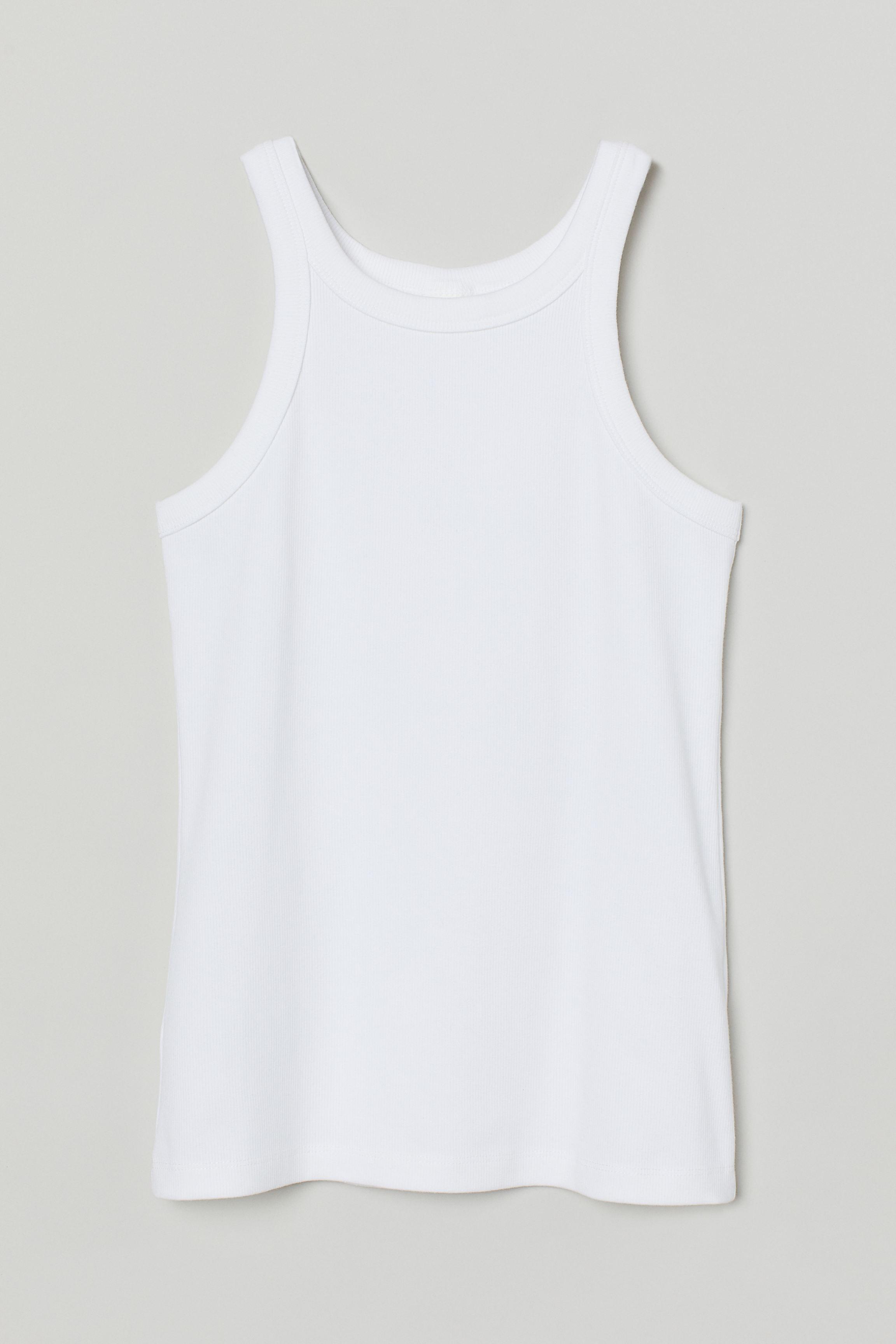 H&M Ribbed Tank Top in White - Lyst