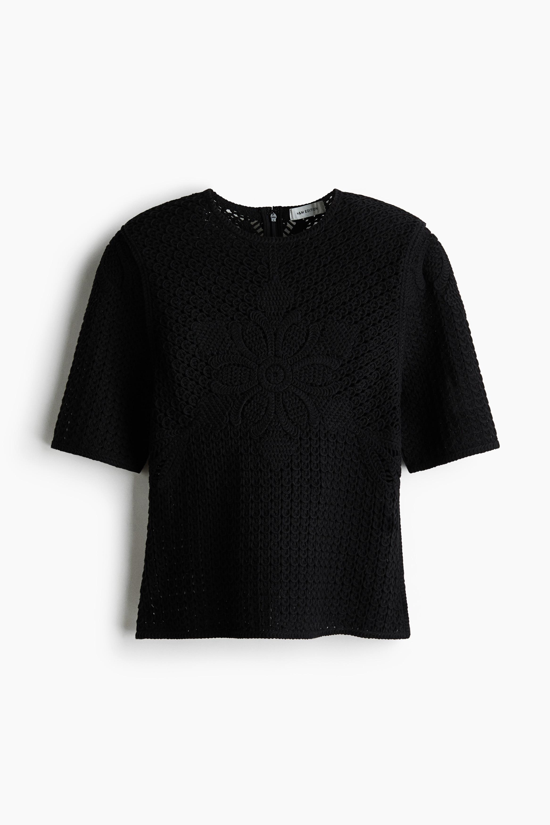 T-shirt Femme H&M Noir Imprimé Fleurs - Taille XL - Manches Courtes - Neuf Avec étiquettes