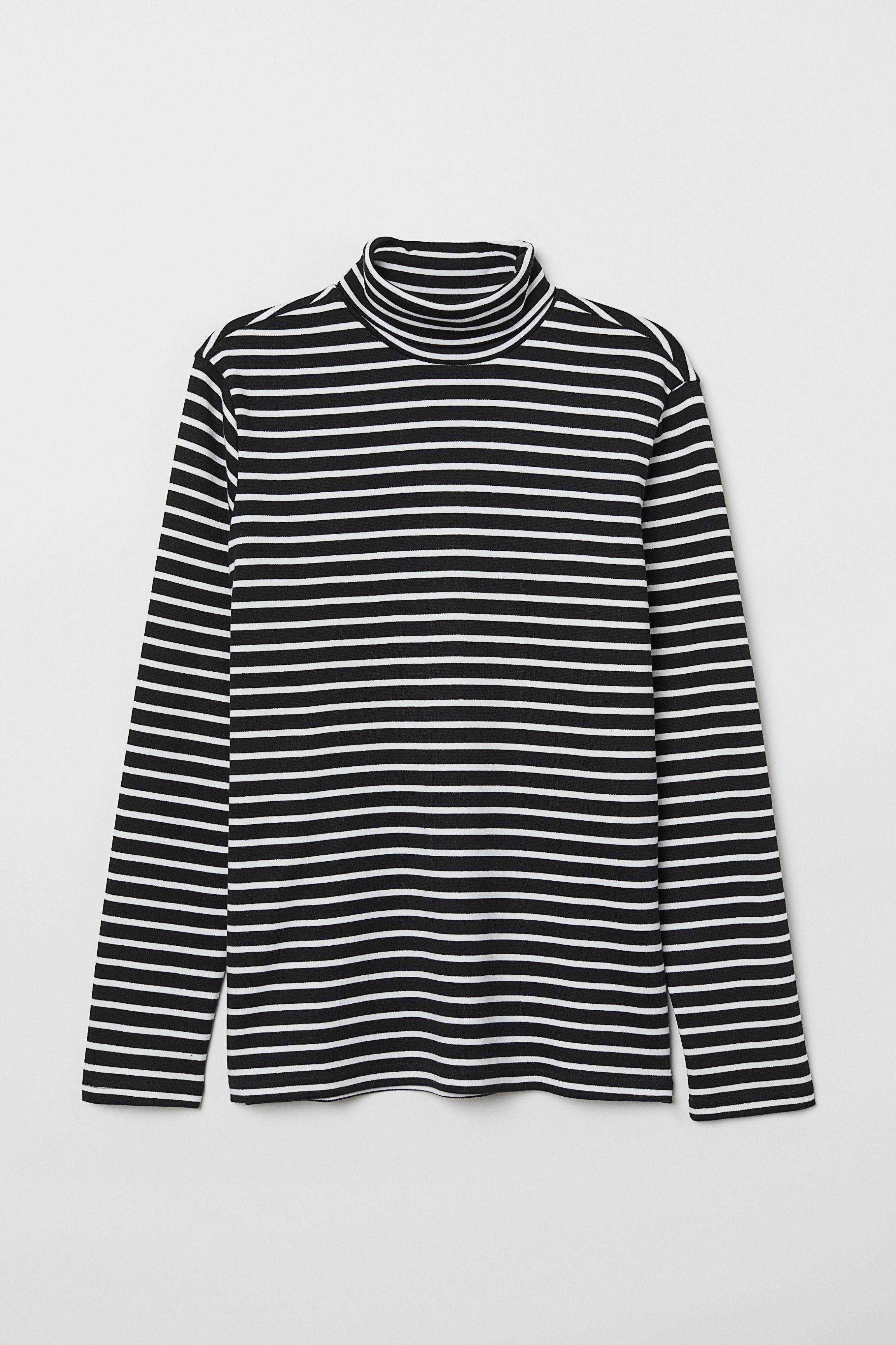 H&M Cotton Striped Turtleneck Shirt in Black/White Striped (Black) for Men  | Lyst