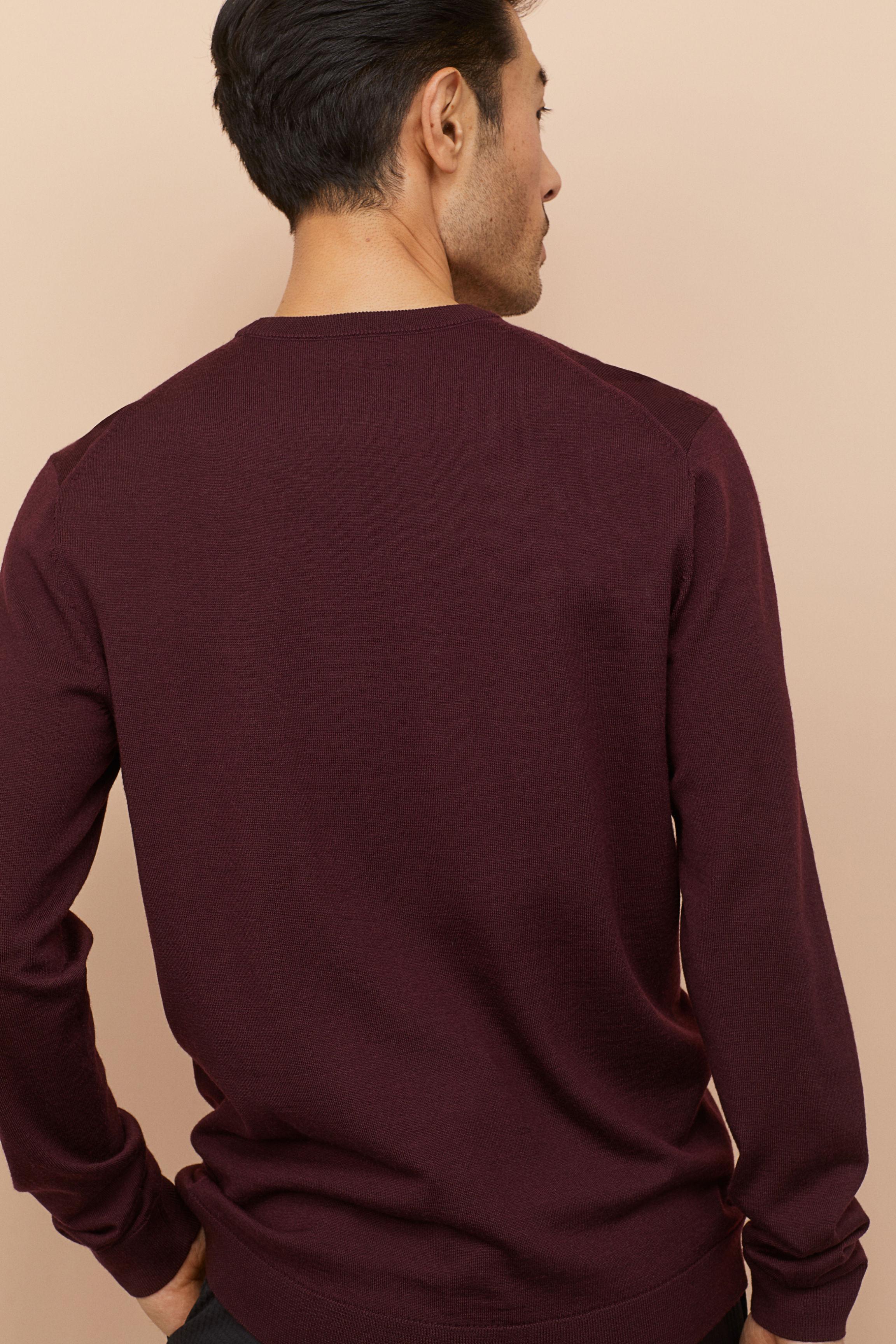 H&M Merino Wool Sweater in Burgundy (Purple) for Men - Lyst