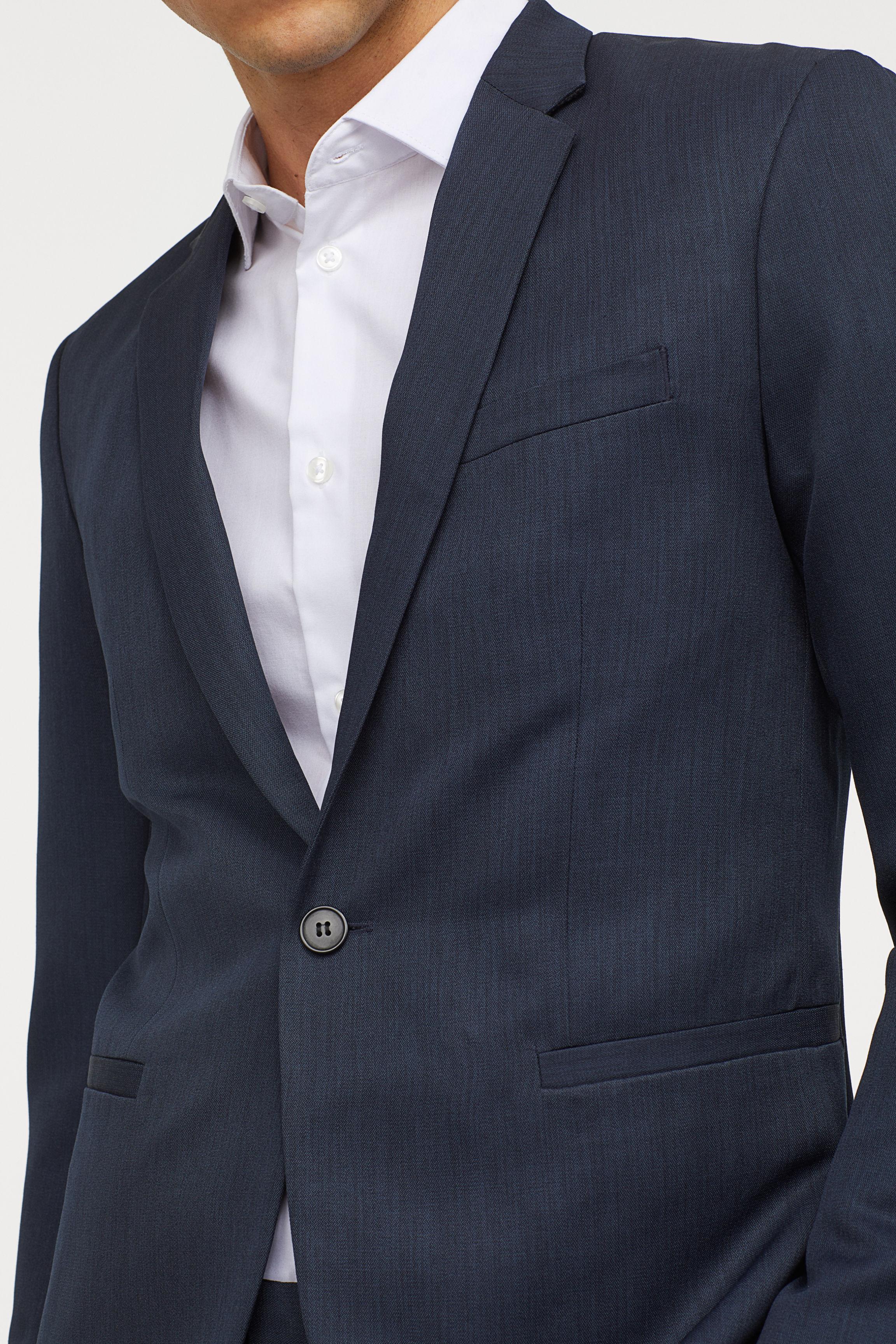 H&M Synthetic Skinny Fit Blazer in Dark Blue Melange (Blue) for Men - Lyst