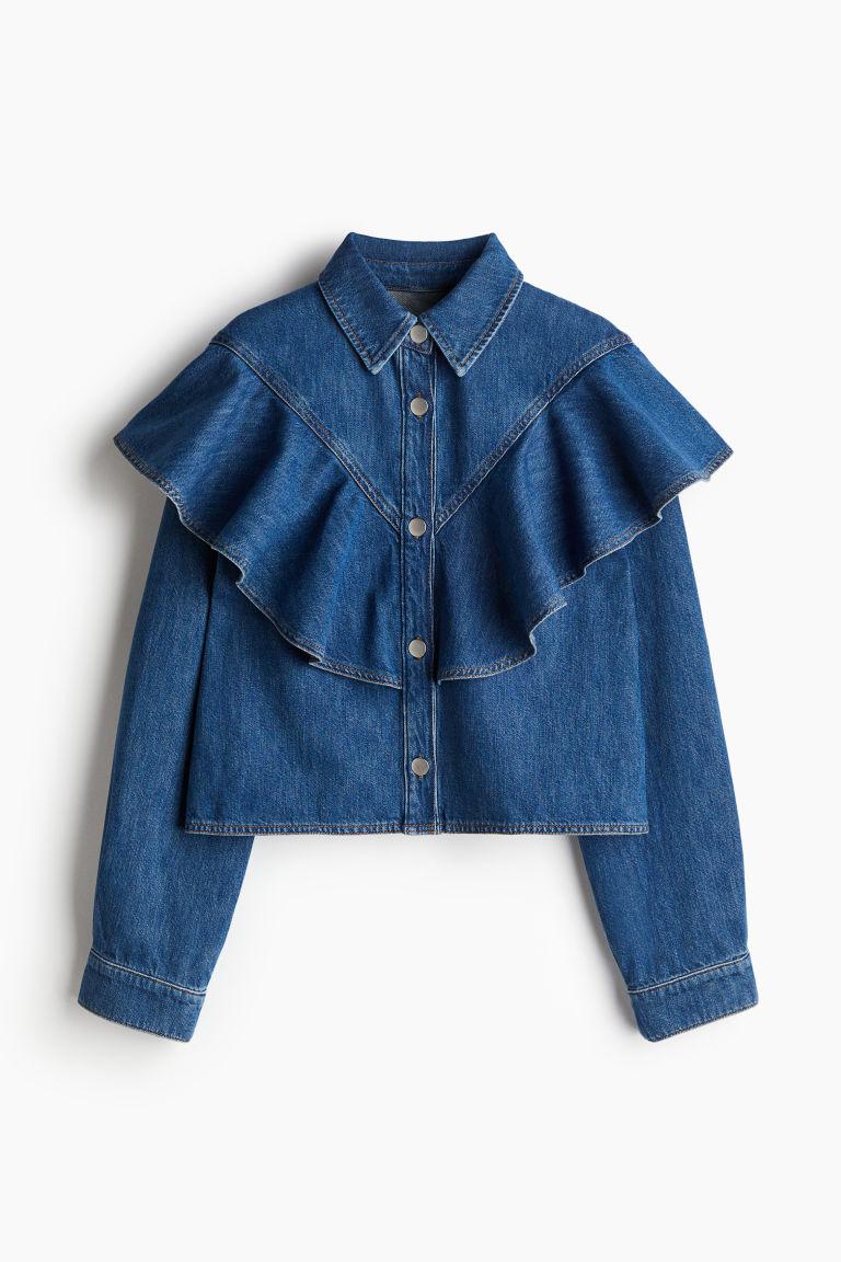 Chemise Volantée En Denim H&M en coloris Bleu Lyst