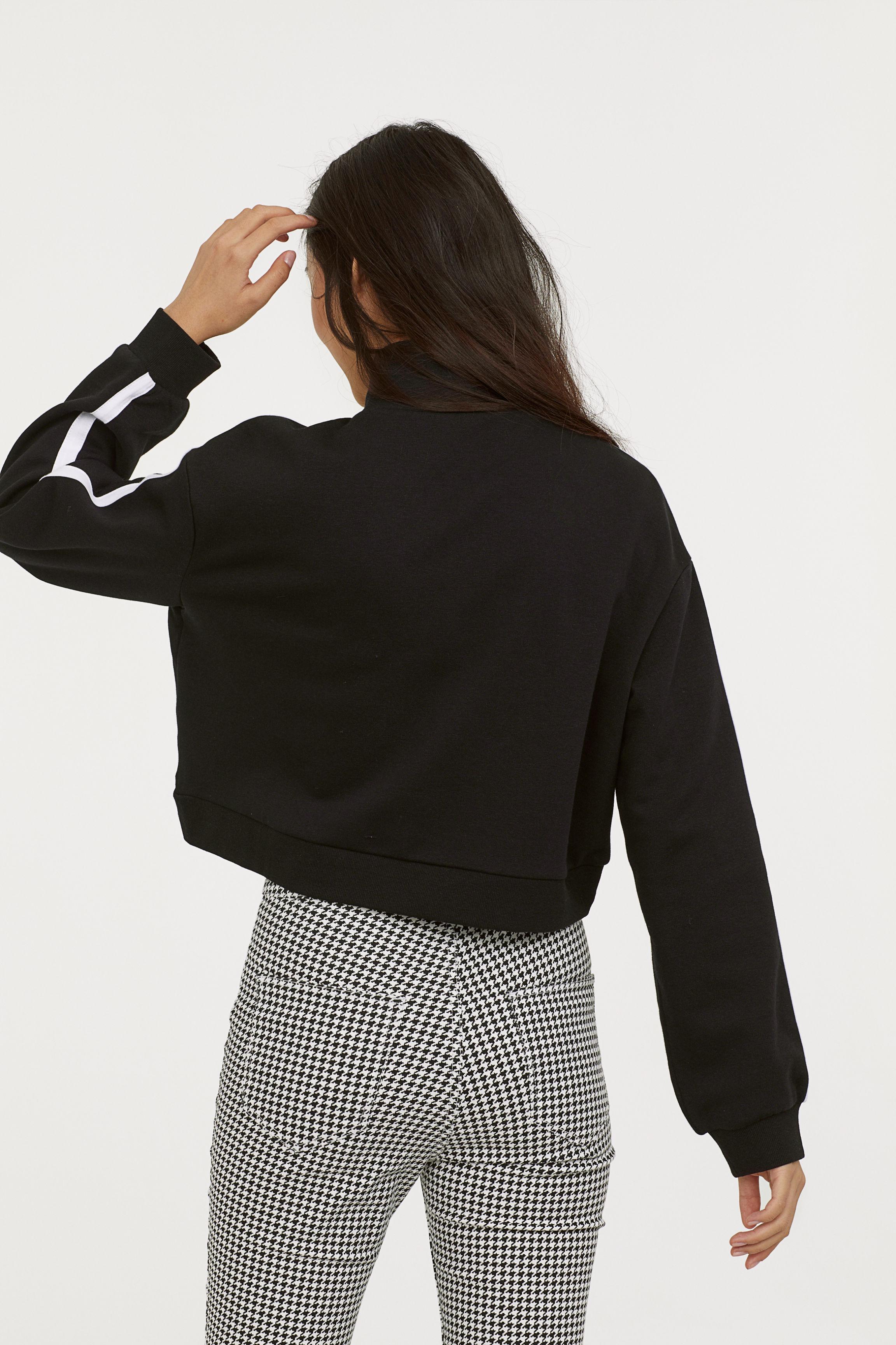 H&M Cotton Stand-up Collar Sweatshirt in Black - Lyst