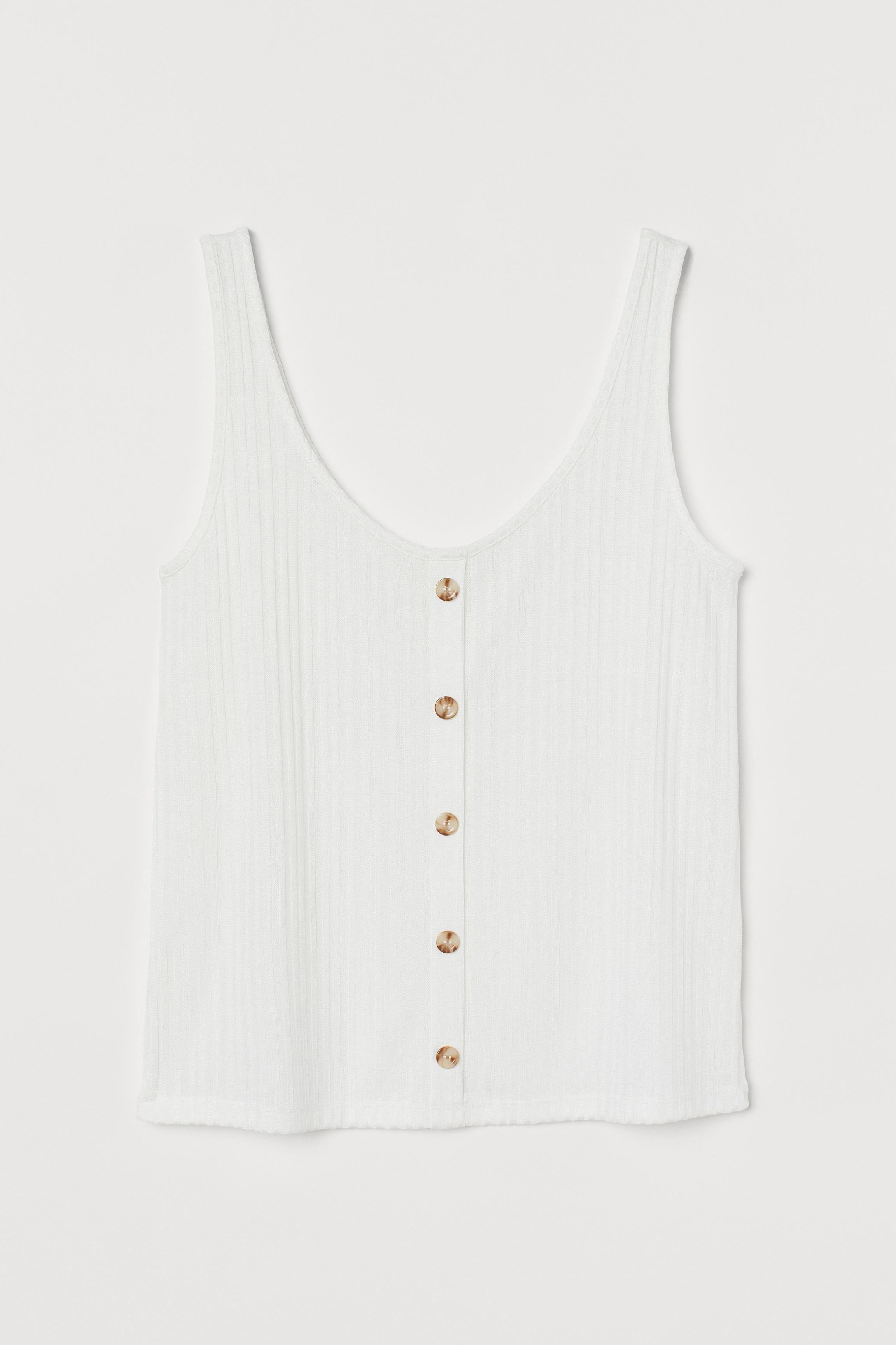 H&M Ribbed Vest Top in White - Lyst