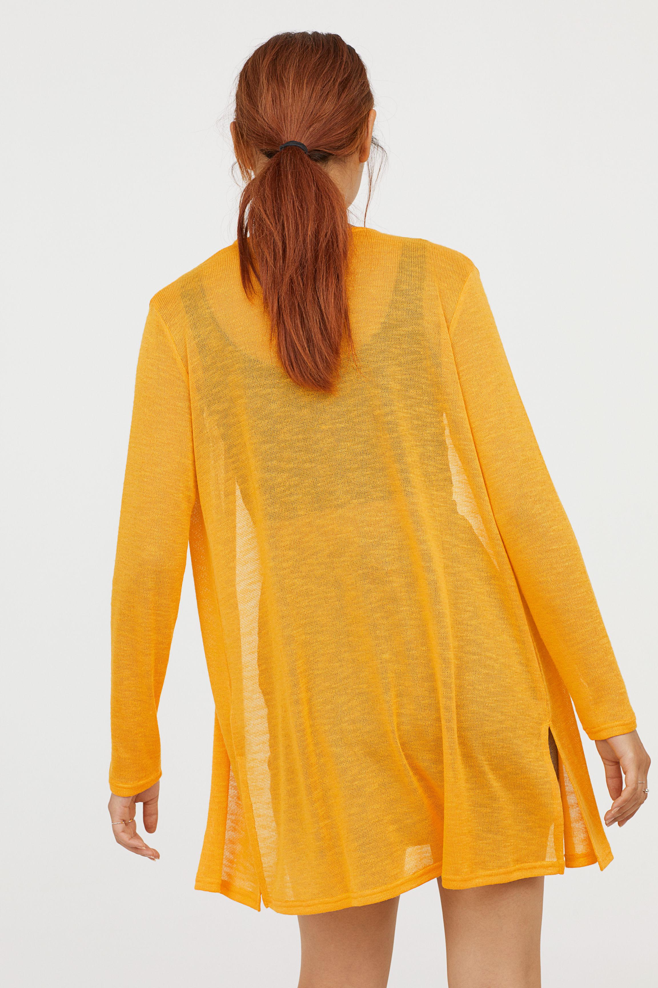  H M  Synthetic Fine knit Cardigan  in Yellow Lyst