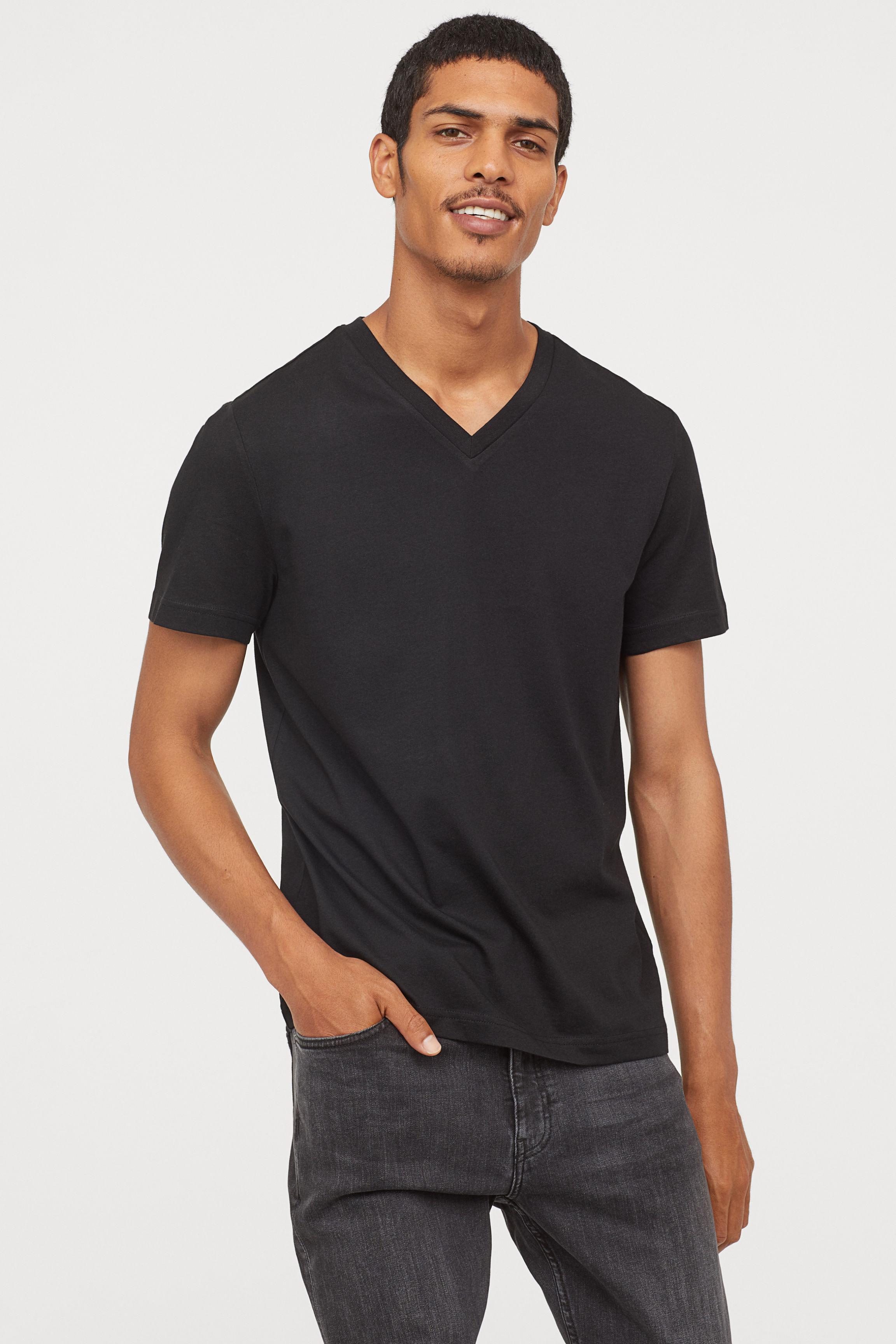 H&M Regular Fit V-neck T-shirt in Black for Men - Lyst