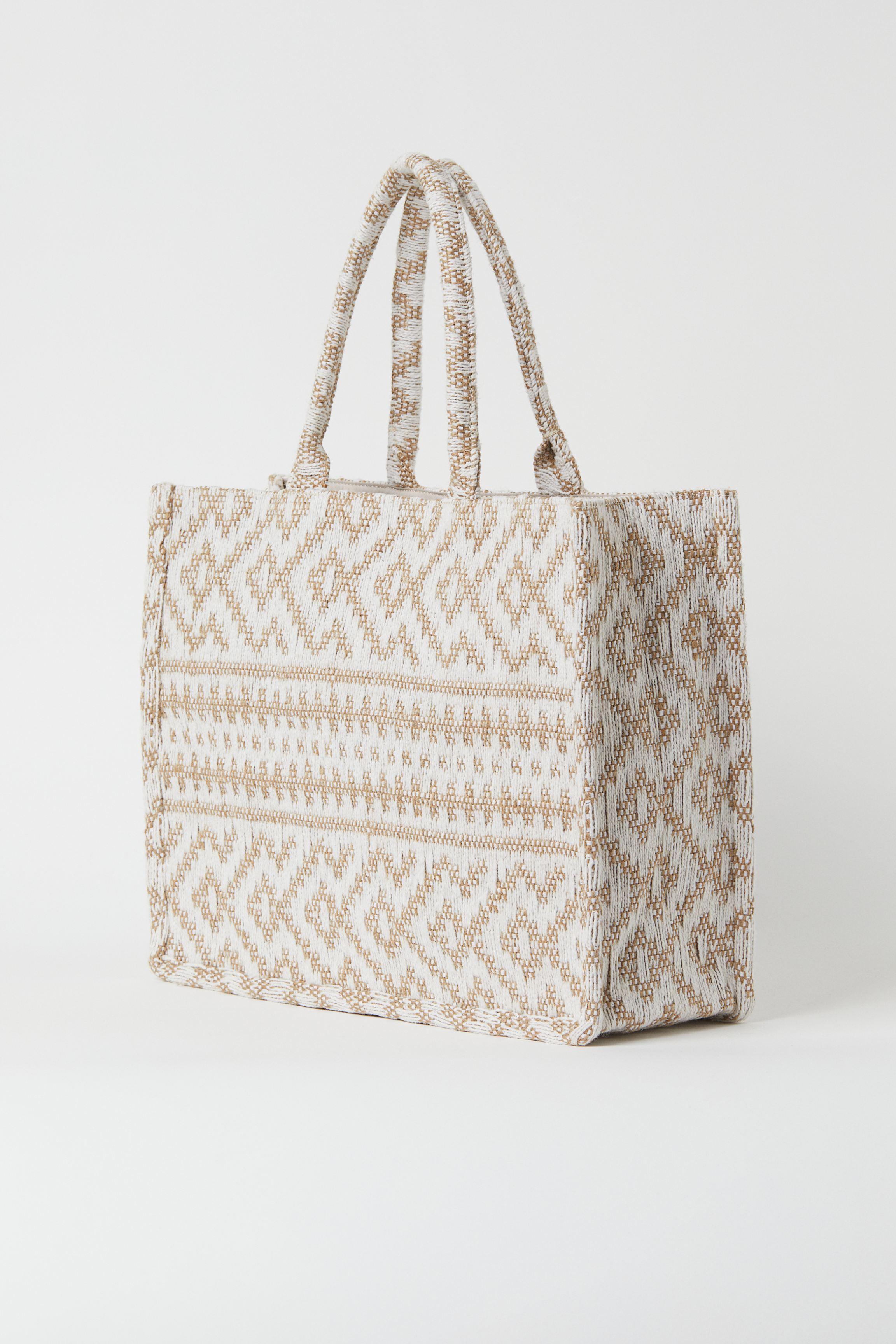 H&M Jacquard-weave Handbag in Natural | Lyst