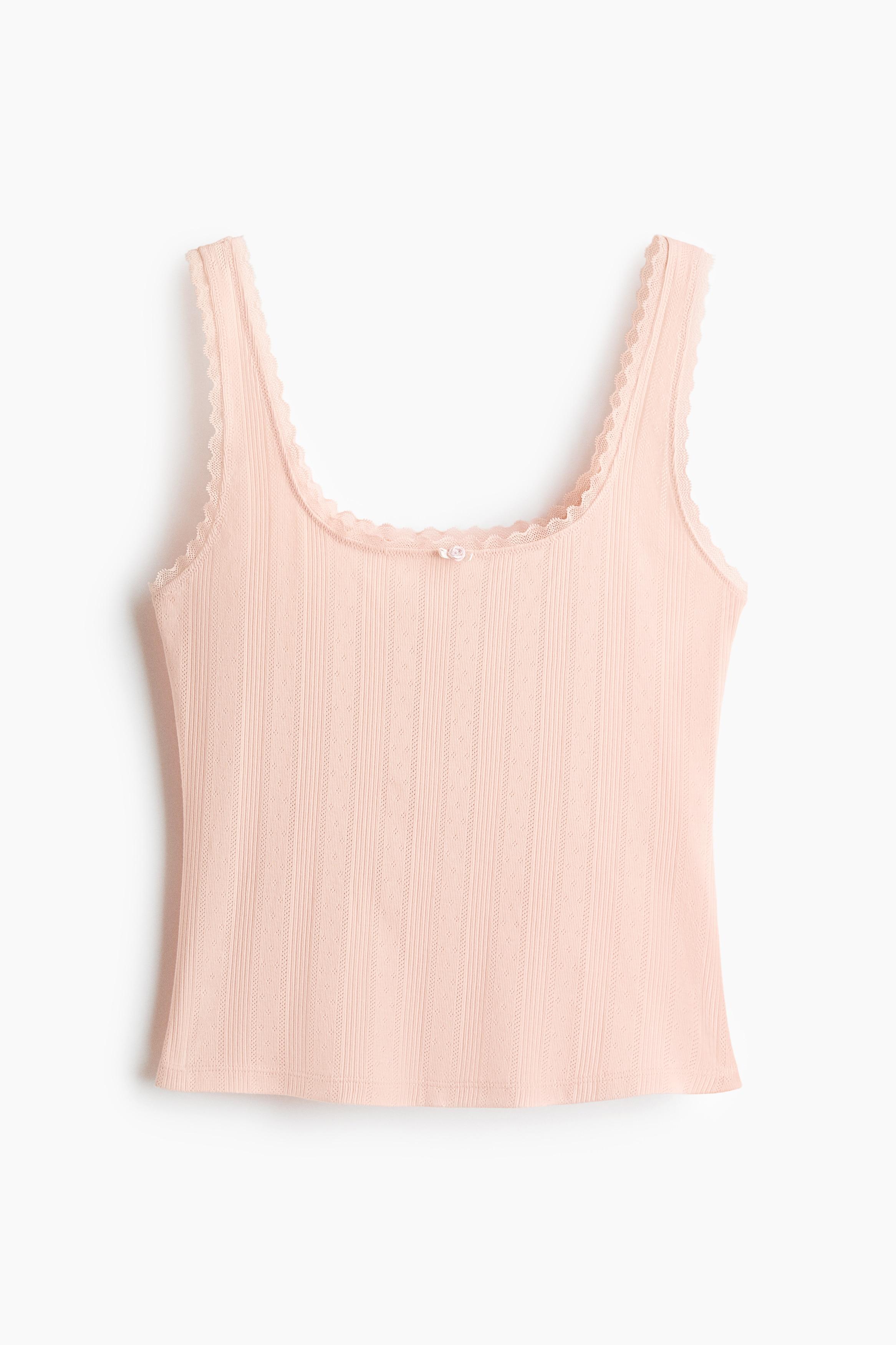 Tunic Top H&M Femme Sans Manches Col V Rose Et Blanc - Taille 10 - Occasion Très Bon état