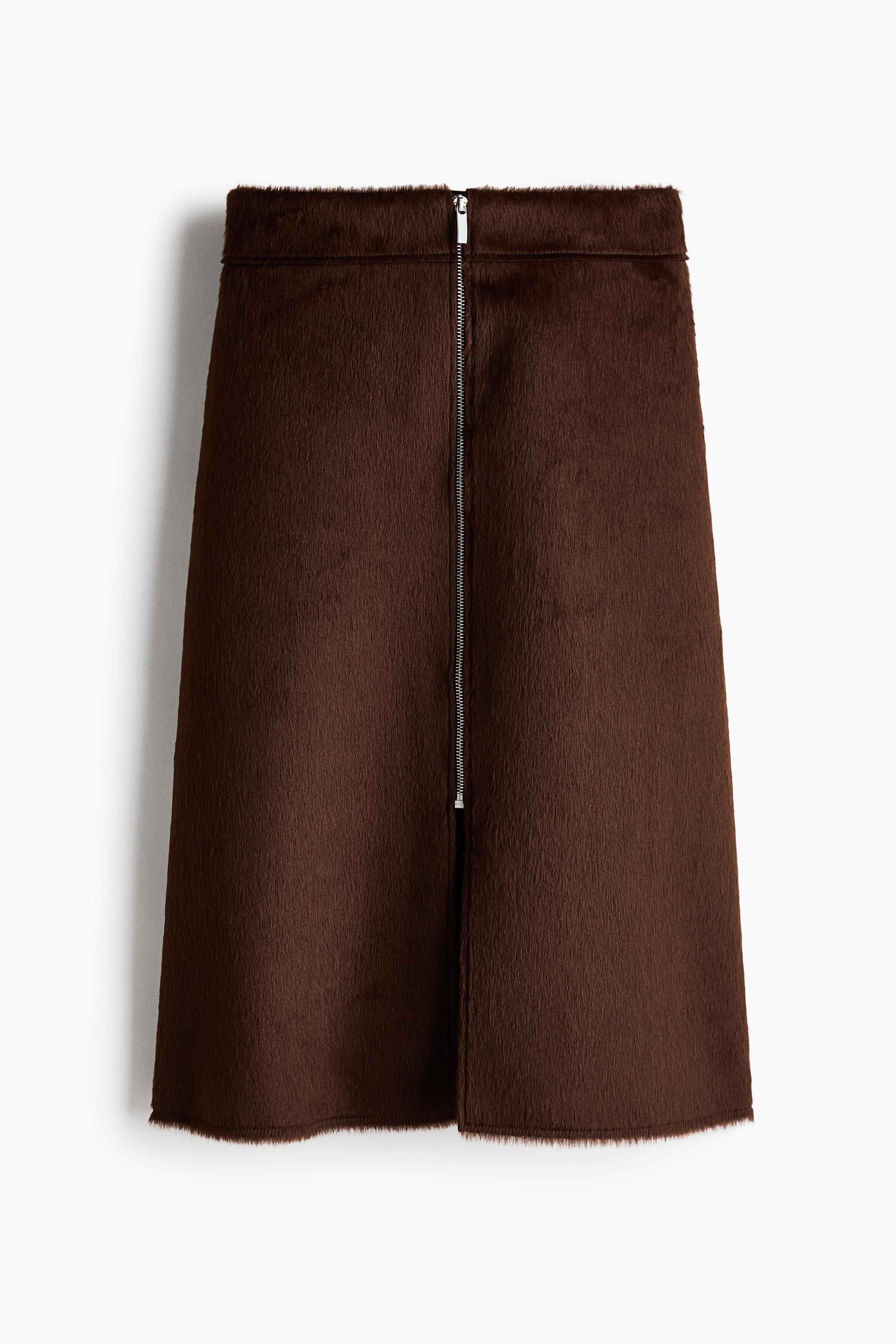 Jupe En Cuir Daim Marron Ligne A - Marque June Taille 6 - Longueur Genou, Fermeture Zippée