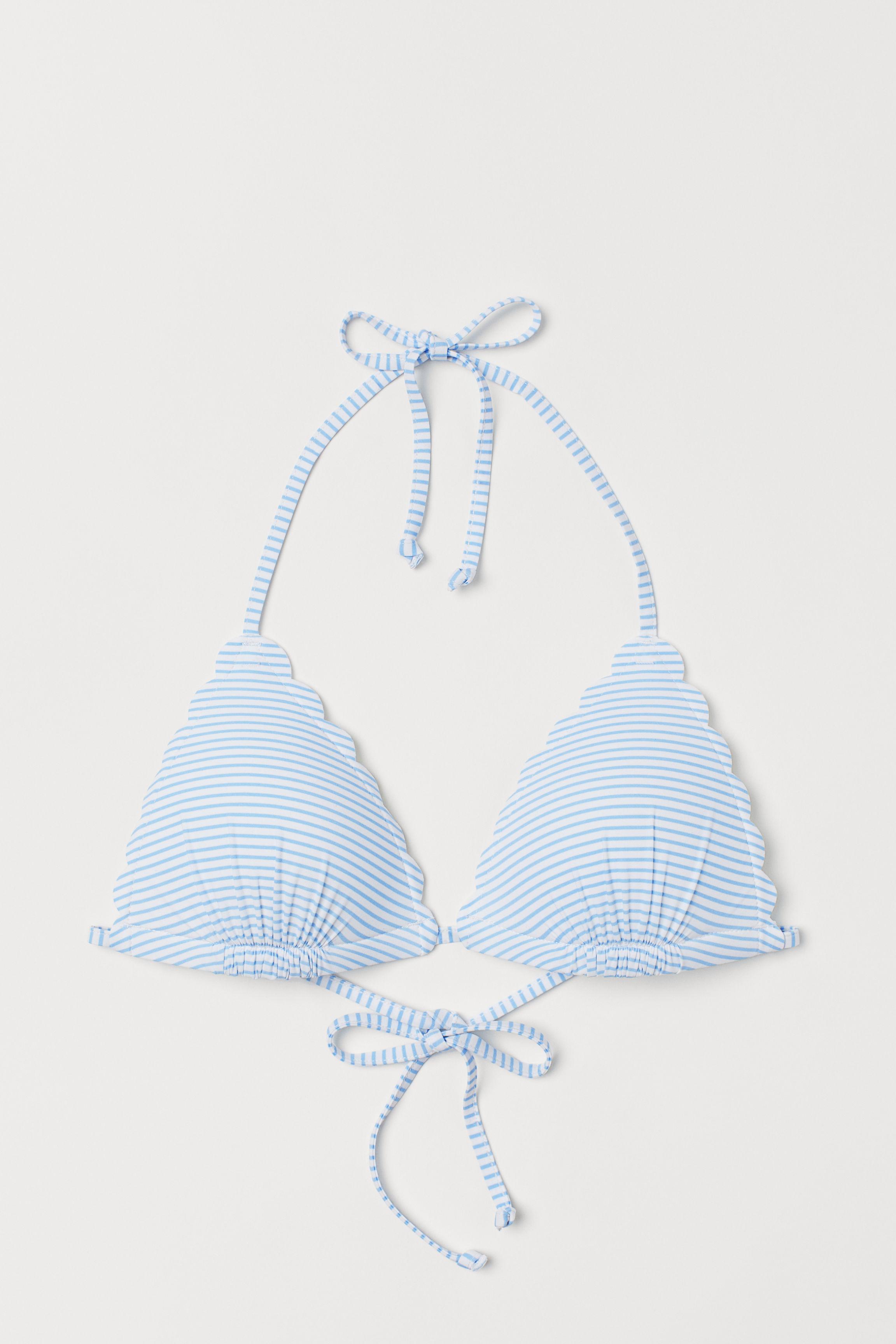 light blue and white striped bathing suit