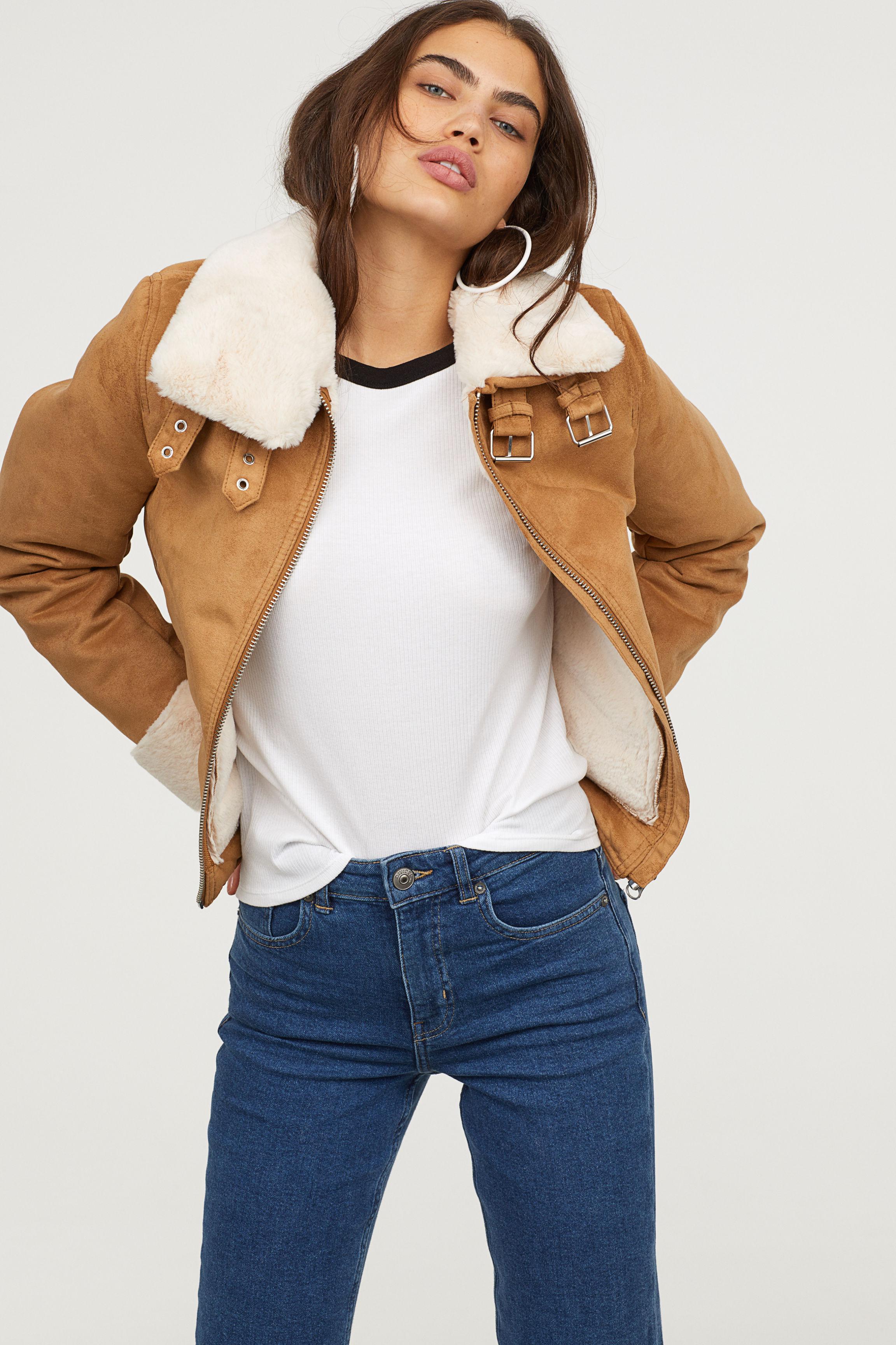 H&M Jacket With Faux Fur Lining in Natural | Lyst