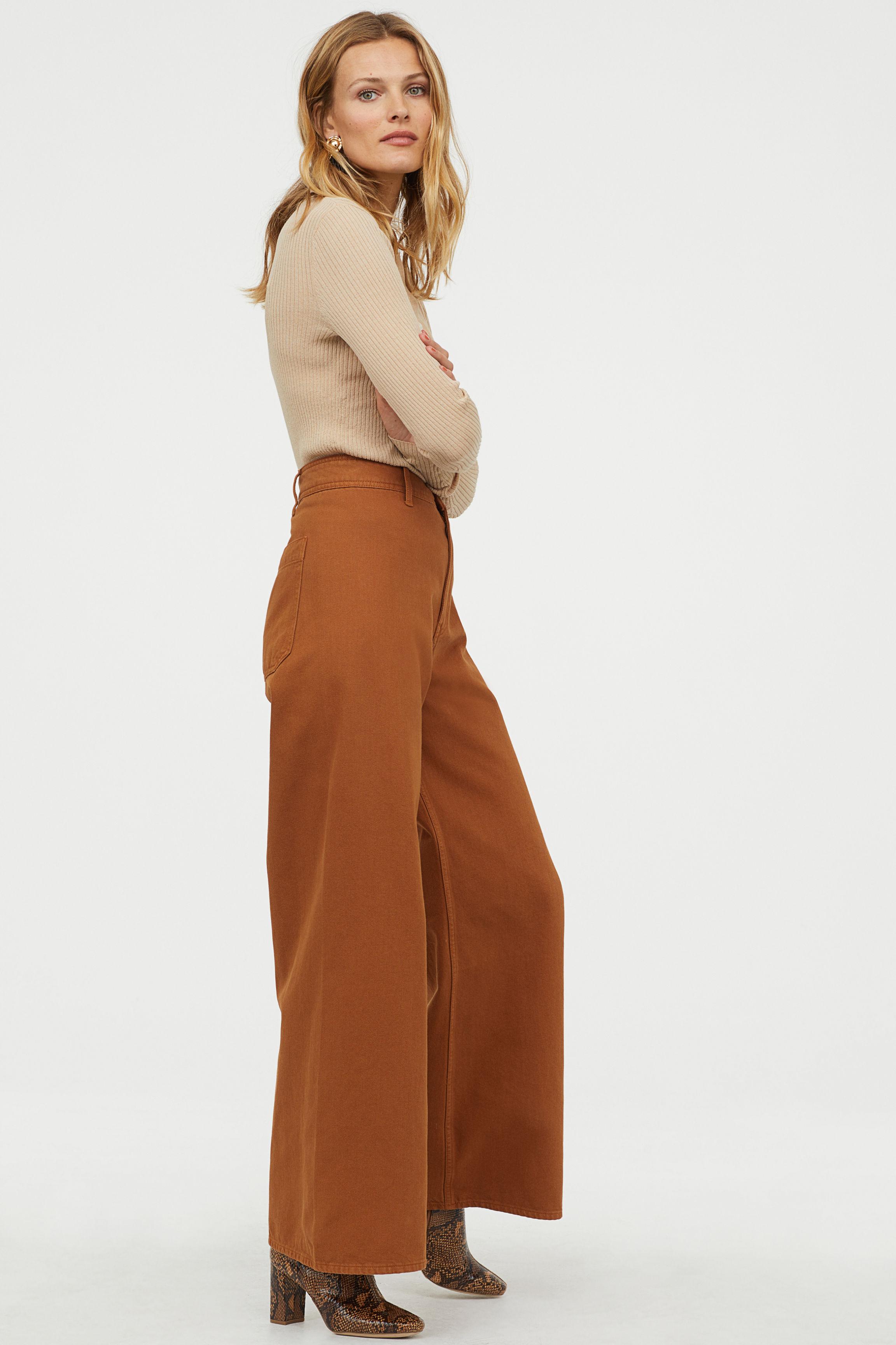 H&M Cotton Wide-leg Twill Pants in Rust Brown (Brown) | Lyst