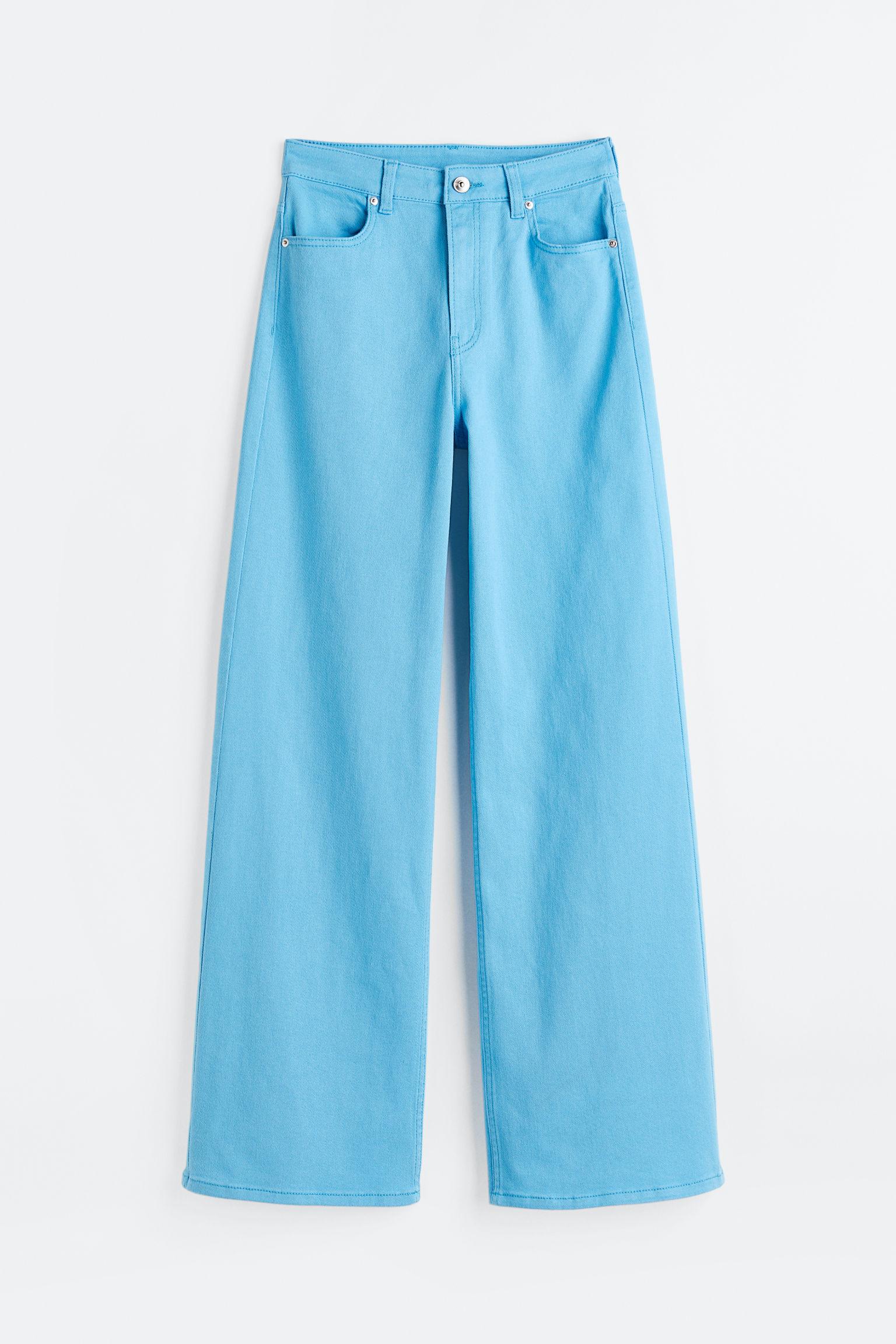 H&M Wide Twill Trousers in Blue | Lyst Canada