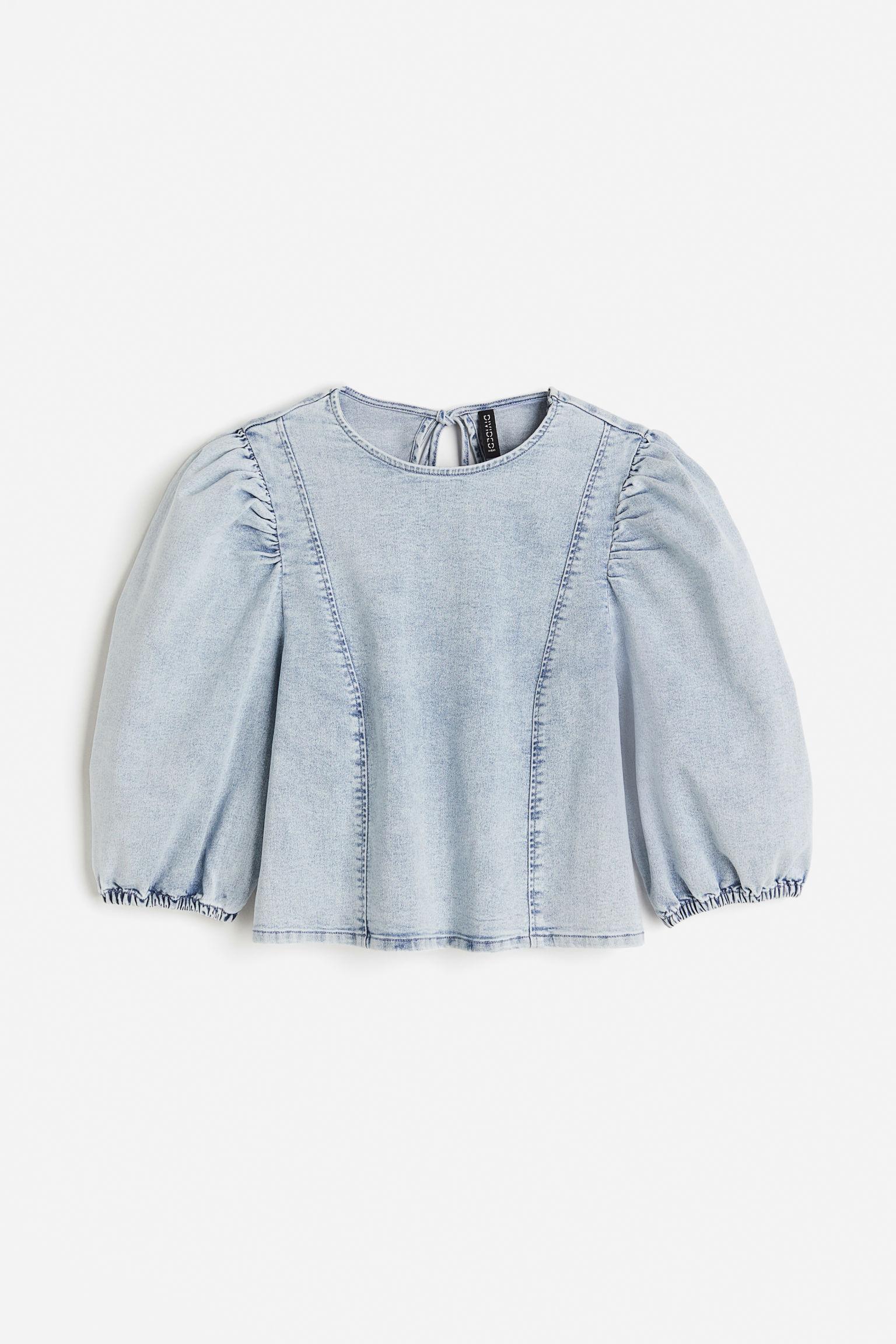 H M Denim Top Met Pofmouwen in het Blauw Lyst NL