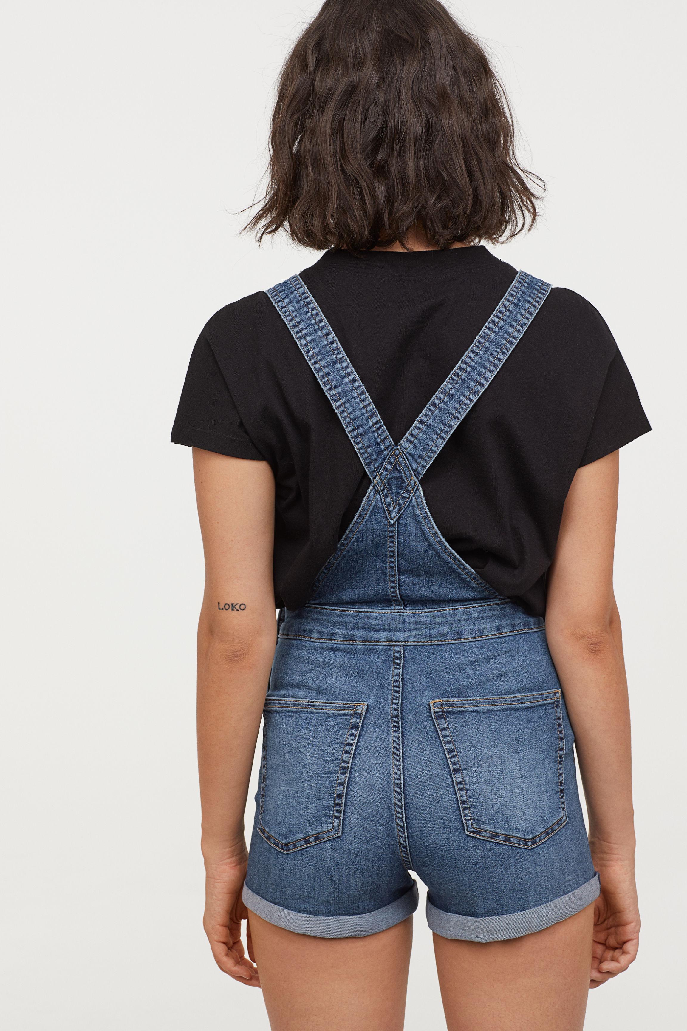 dark blue overall shorts