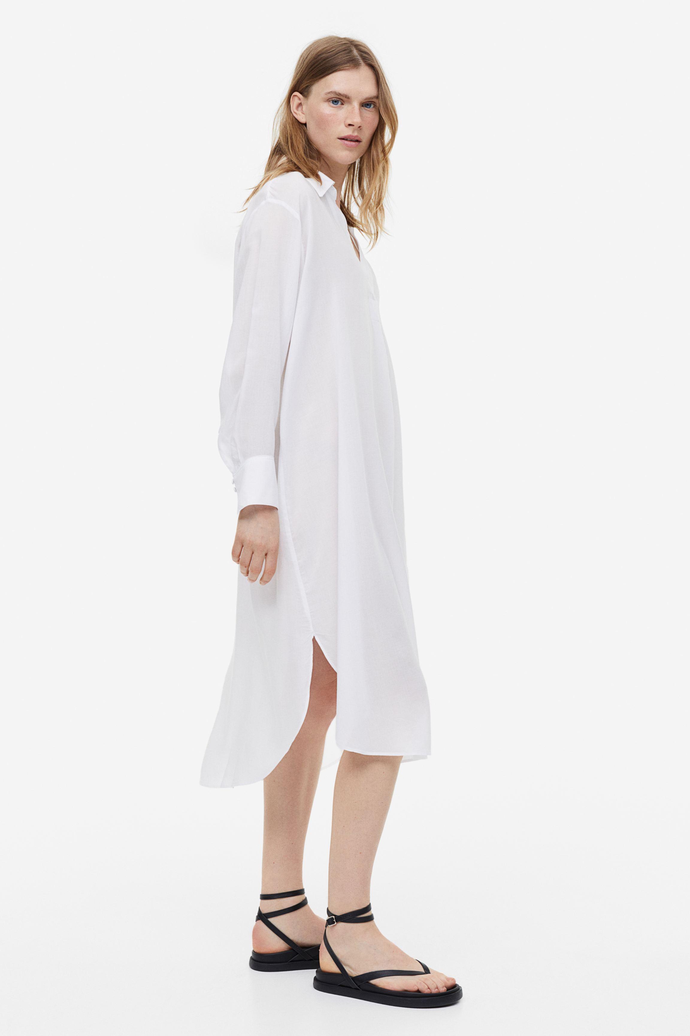 Hu0026M Lyocell-blend Shirt Dress in White | Lyst
