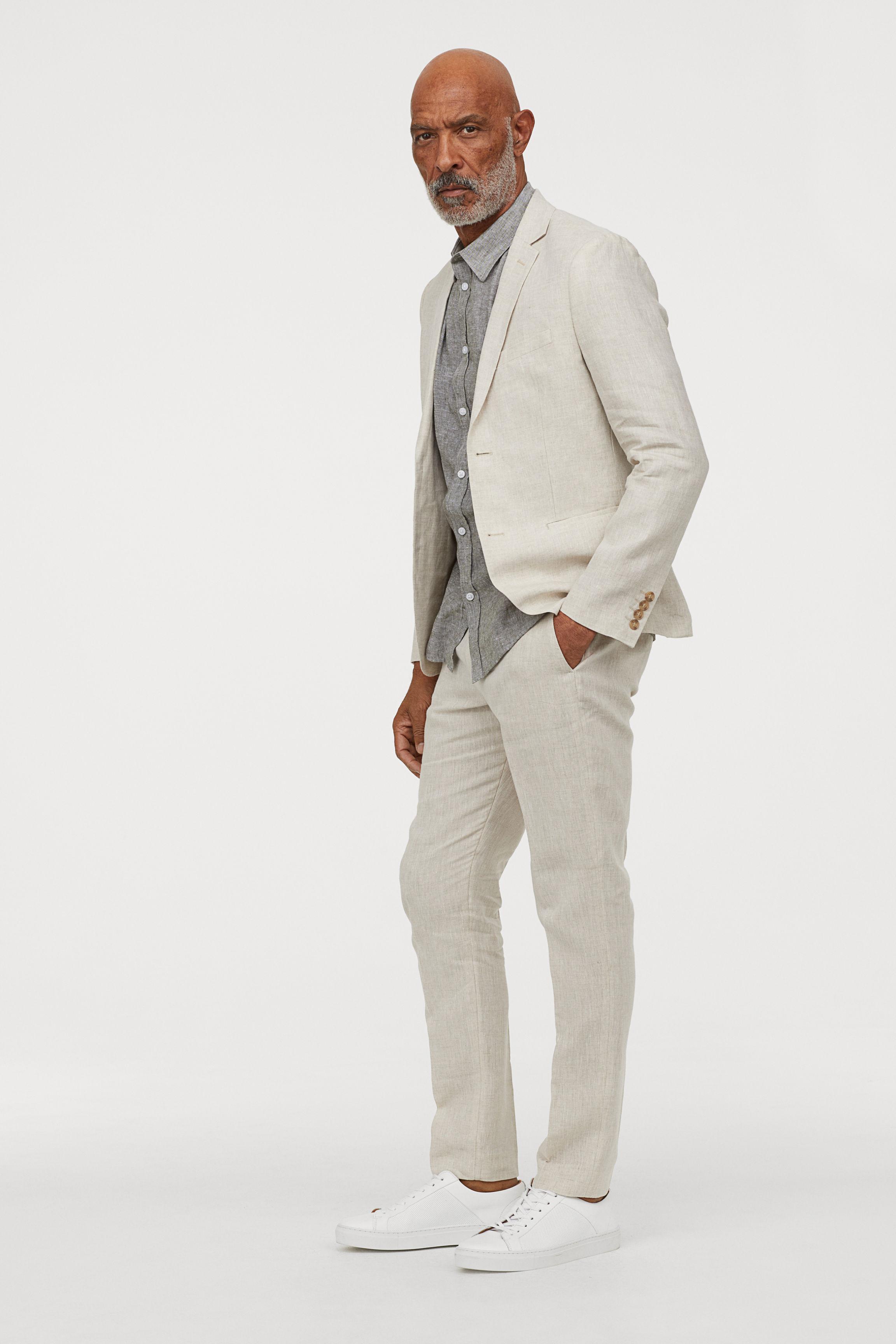 H&M Slim Fit Linen Suit Pants in White for Men - Lyst