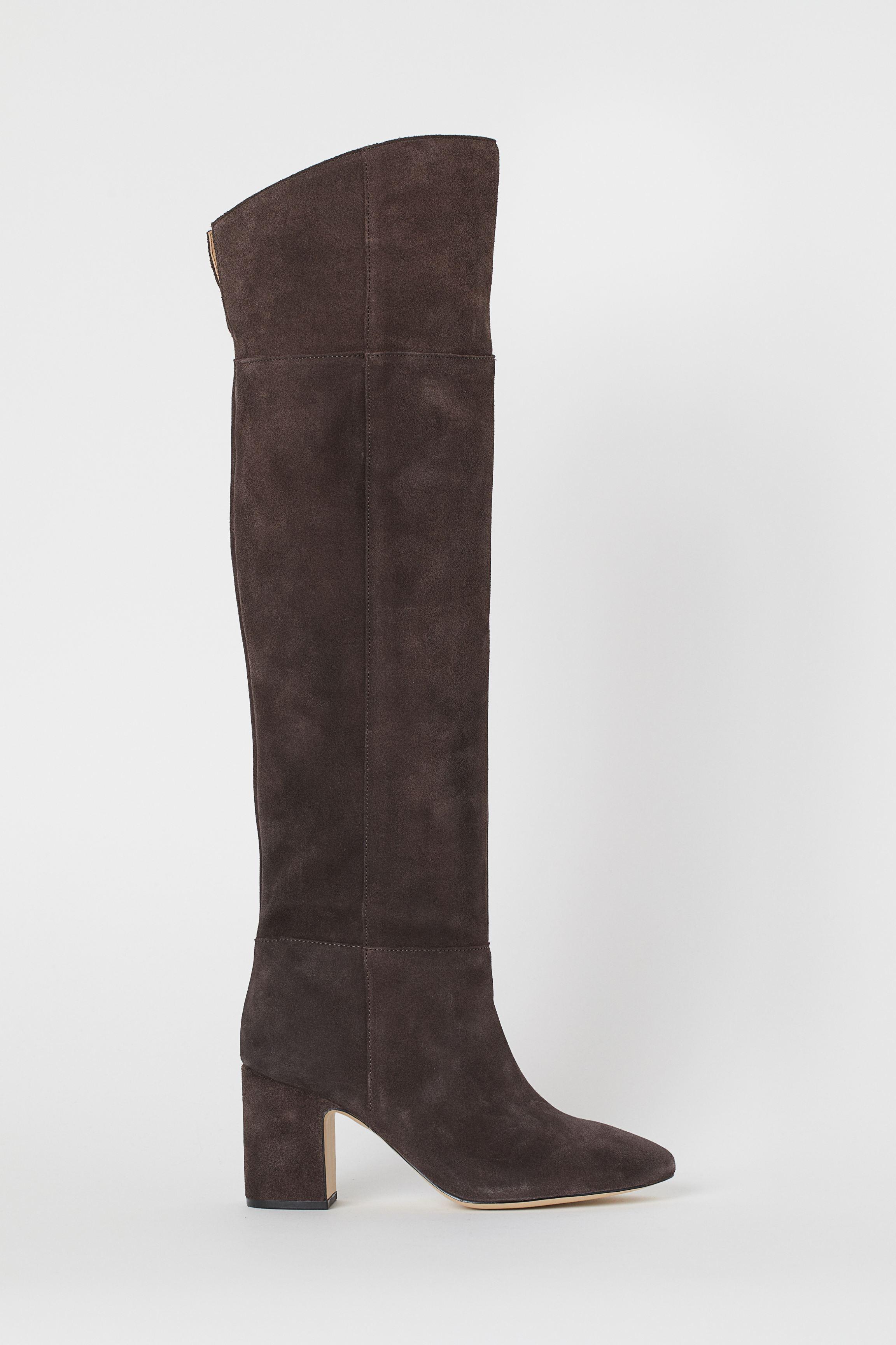H&M Suede Knee-high Boots in Dark Brown (Brown) - Lyst