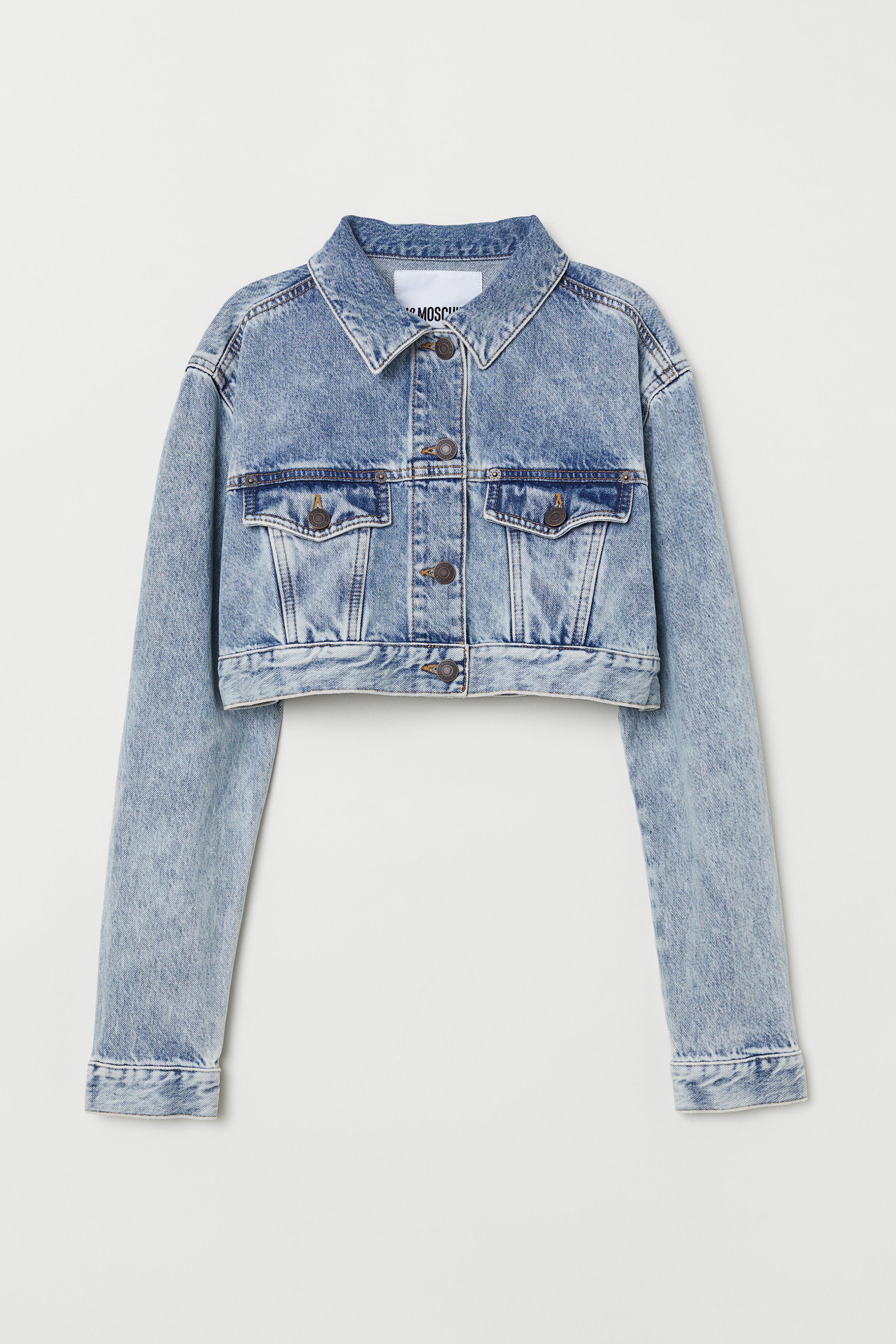 H\u0026M Short Rhinestone Denim Jacket in 