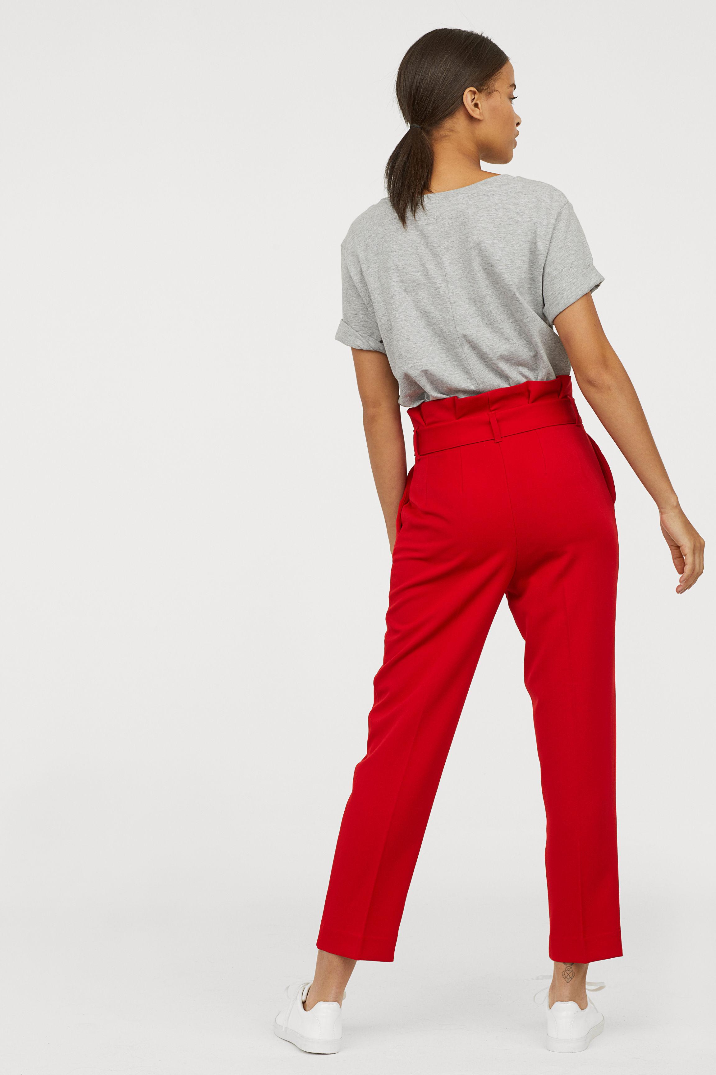 H&M Paper Bag Trousers in Red | Lyst