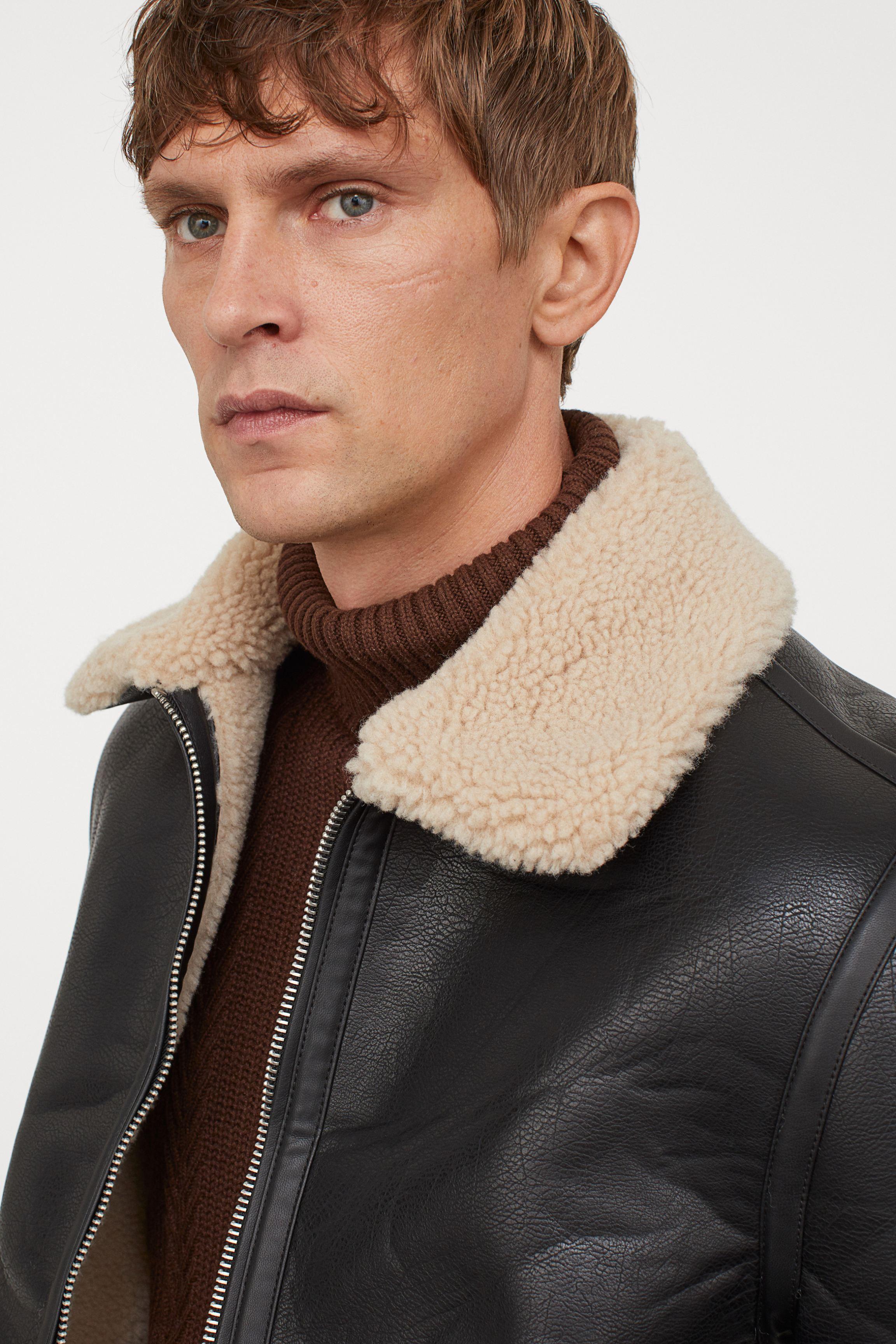 H&M Faux Shearling-lined Jacket in Black for Men | Lyst