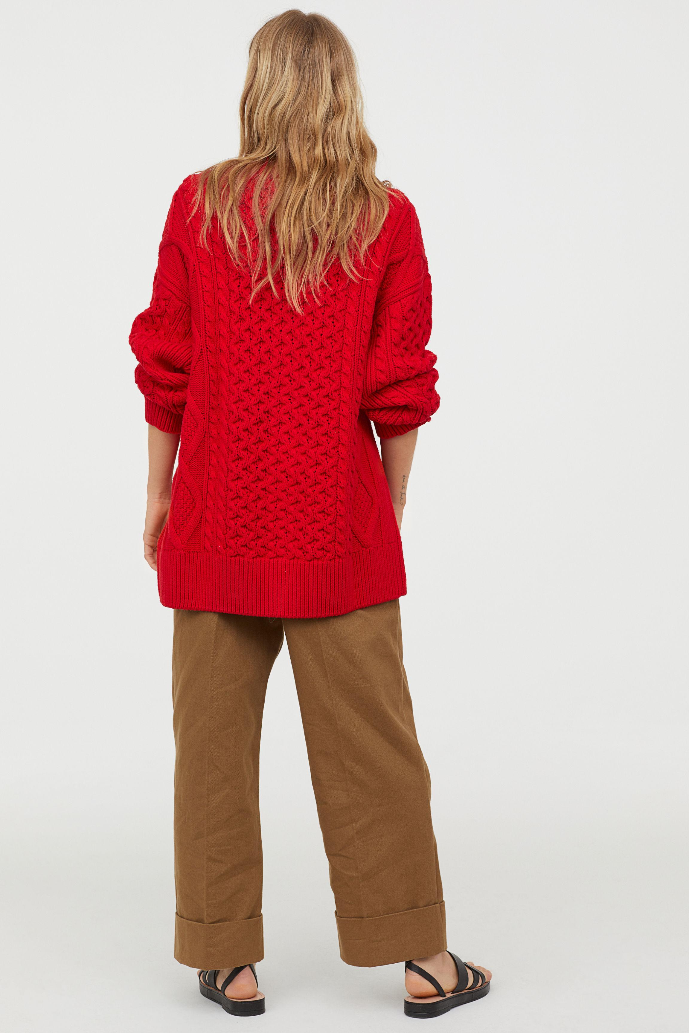 H&M Oversized Cable-knit Cardigan in Red | Lyst