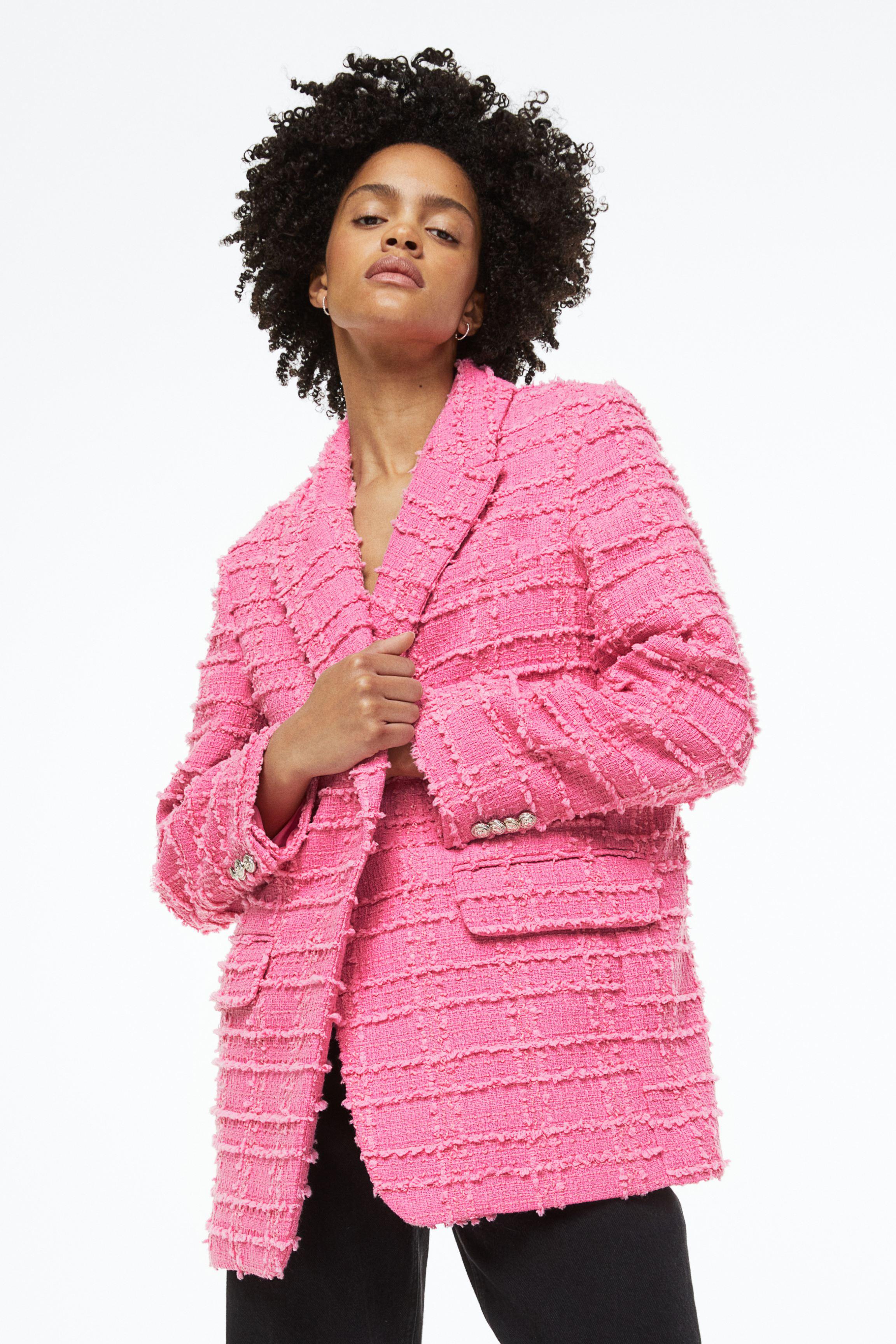 H&M Textured-weave Blazer in Pink | Lyst