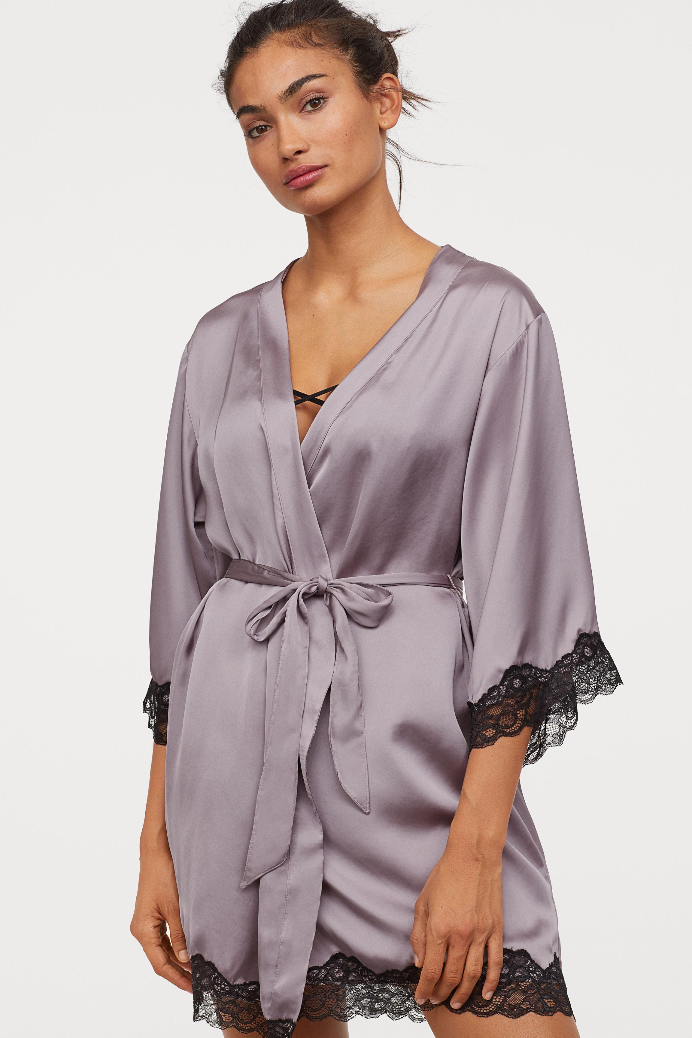 H&M Satin Kimono in Heather Purple (Purple) - Lyst