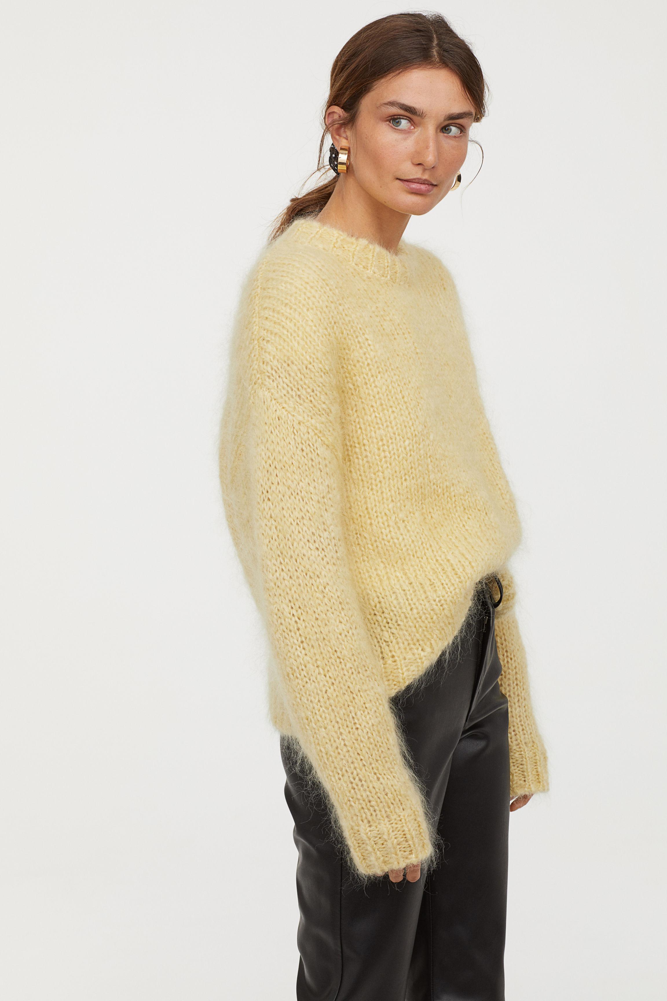 Mohair Blend Knit Pullover Yellow
