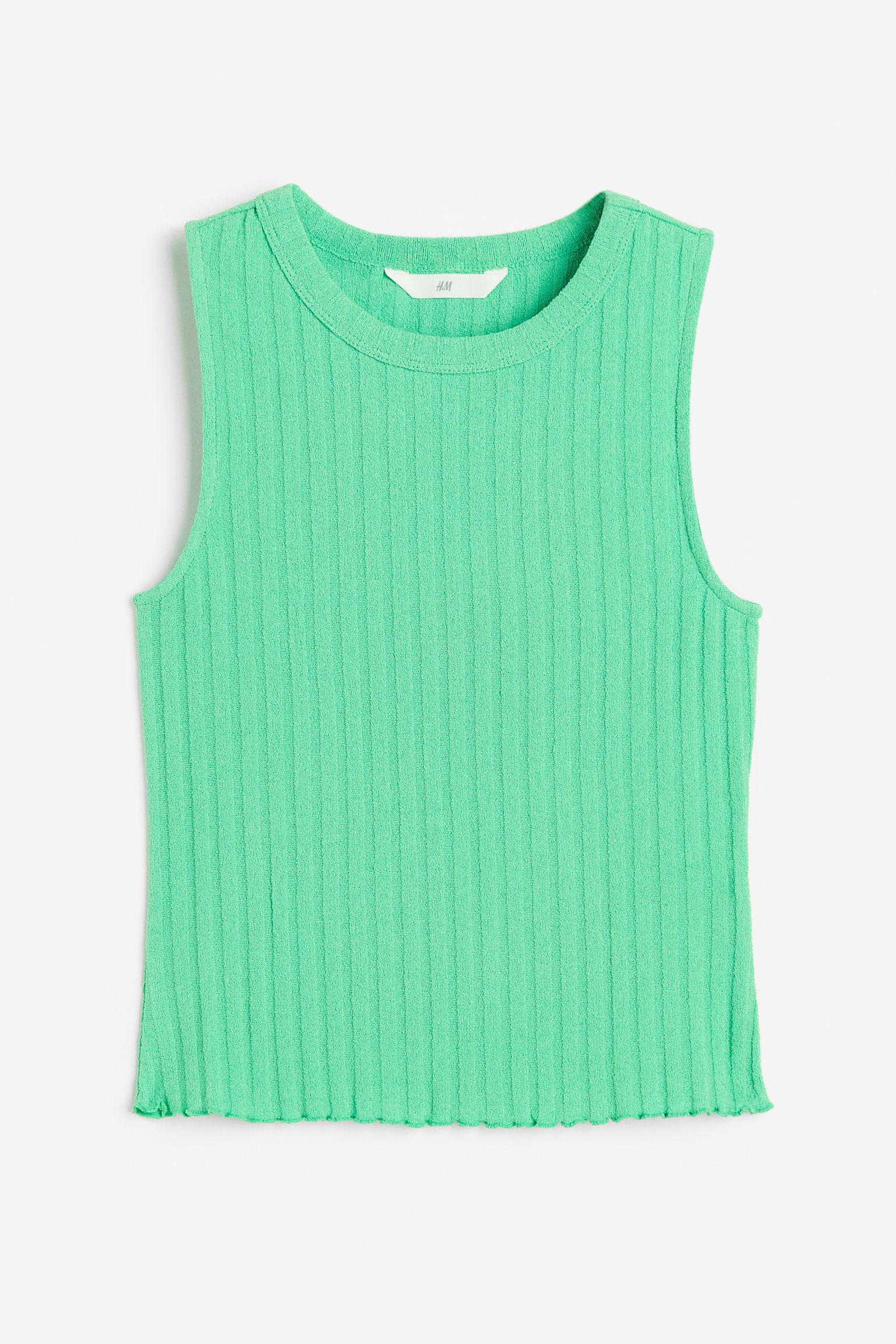 H&M Ribbed Vest Top in Green | Lyst UK