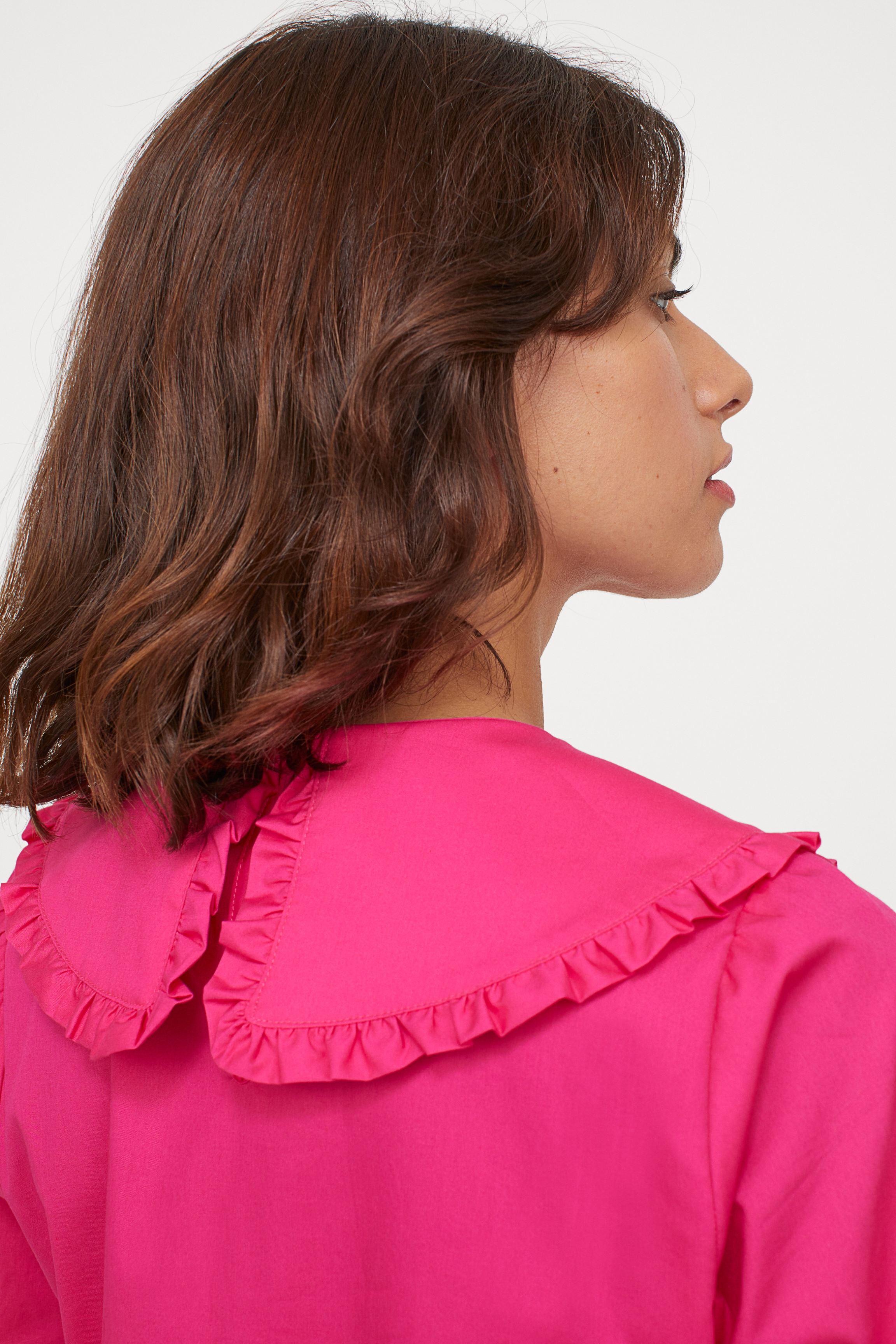 H&M Cotton Collared Poplin Dress in Cerise (Pink) - Lyst